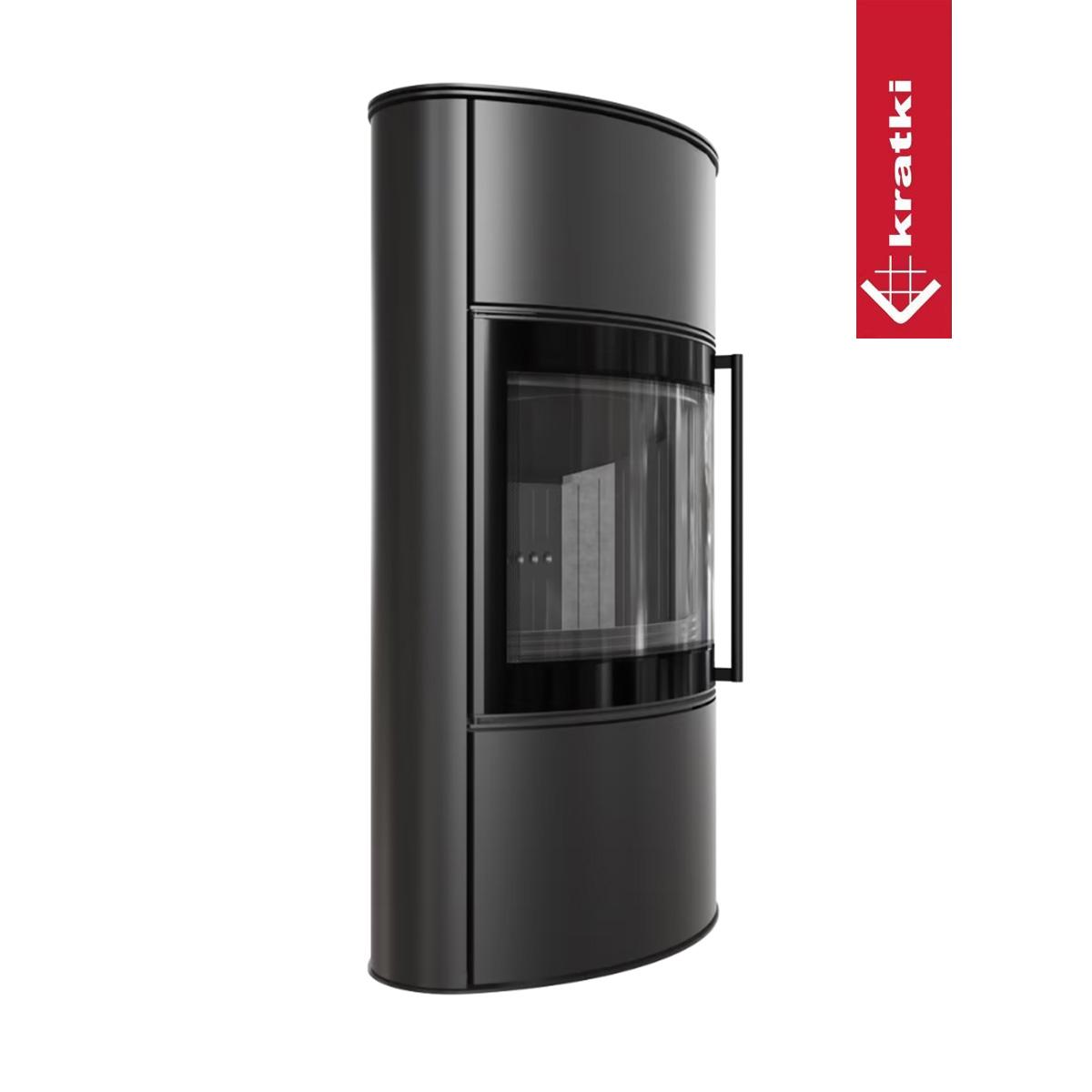 Kaminofen Kratki BJORN/W mit 7 kW - Verkleidung: Stahl schwarz - Topplatte: Stahl schwarz - Feuerraumauskleidung: schwarz