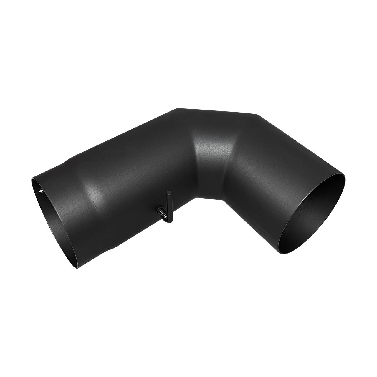 Ofenrohr Bogen starr geschliffen mit Tür und Drosselklappe DN 120 mm 90° Schwarz