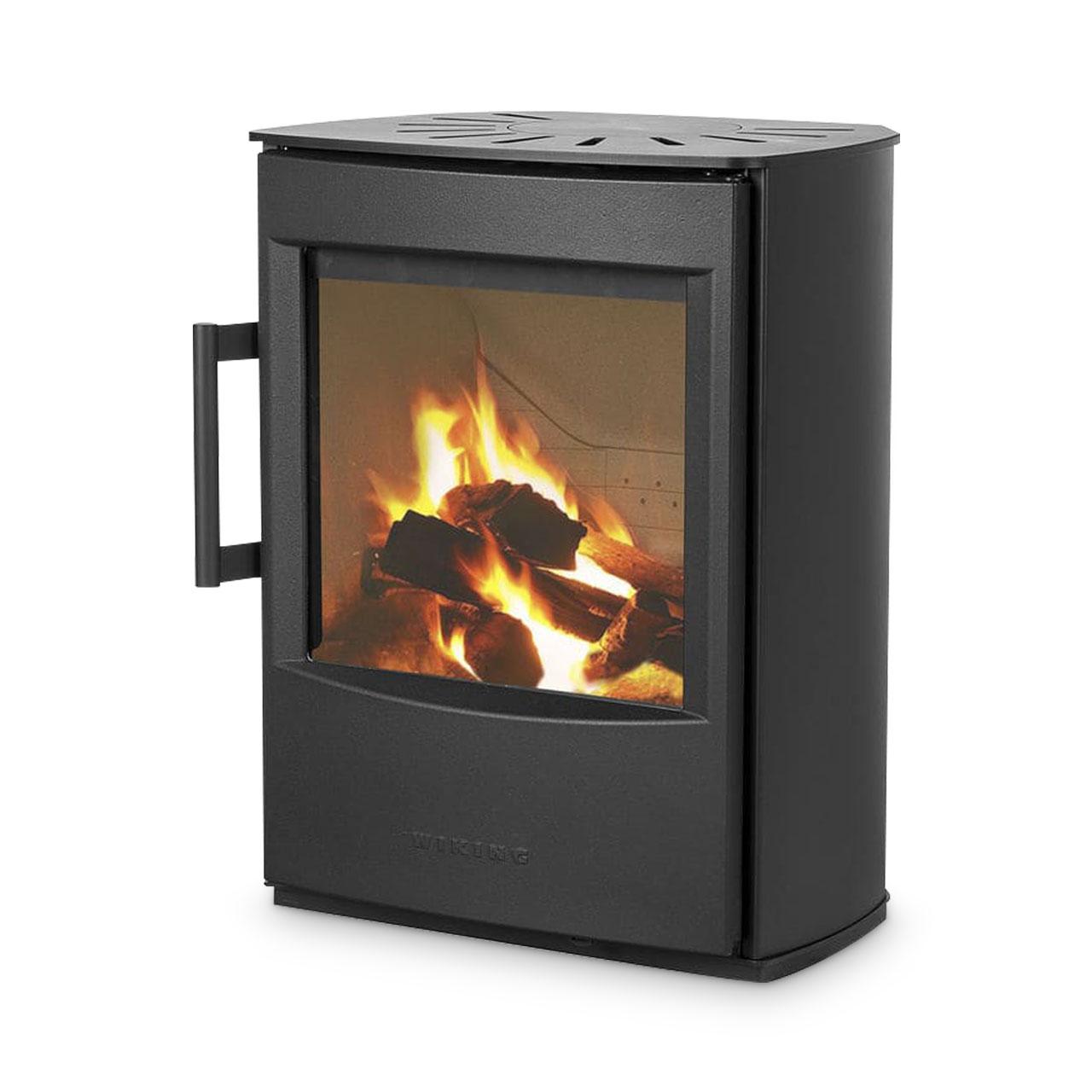 Kaminofen Wiking Mini 2 mit Sockel 4,5 kW - Korpus: Schwarz - Rauchabgang: Hinten
