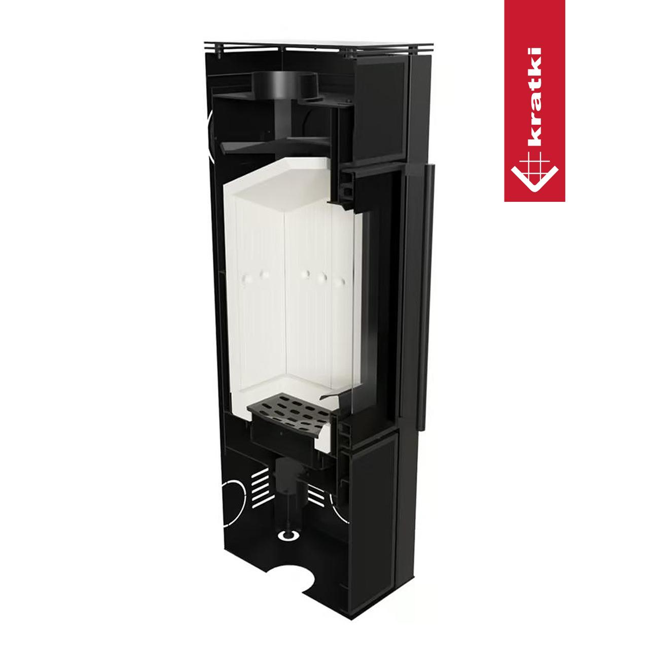 Kaminofen Kratki TORA/S 8 kW - Verkleidung: Schwarzes Glaspaneel - Farbe der Innenverkleidung: Weiß - Selbstschließung: Nein