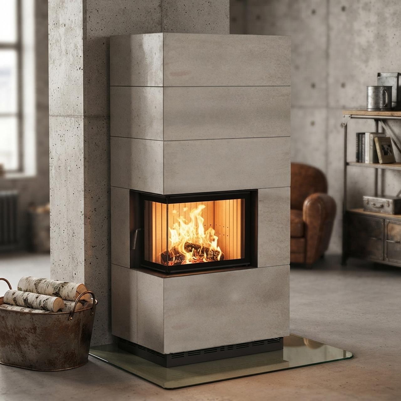 Kaminbausatz Brunner wasserführend BSK 12.1 Kamin-Kessel Eck 42/57/30 links, Drehtür 8 kW