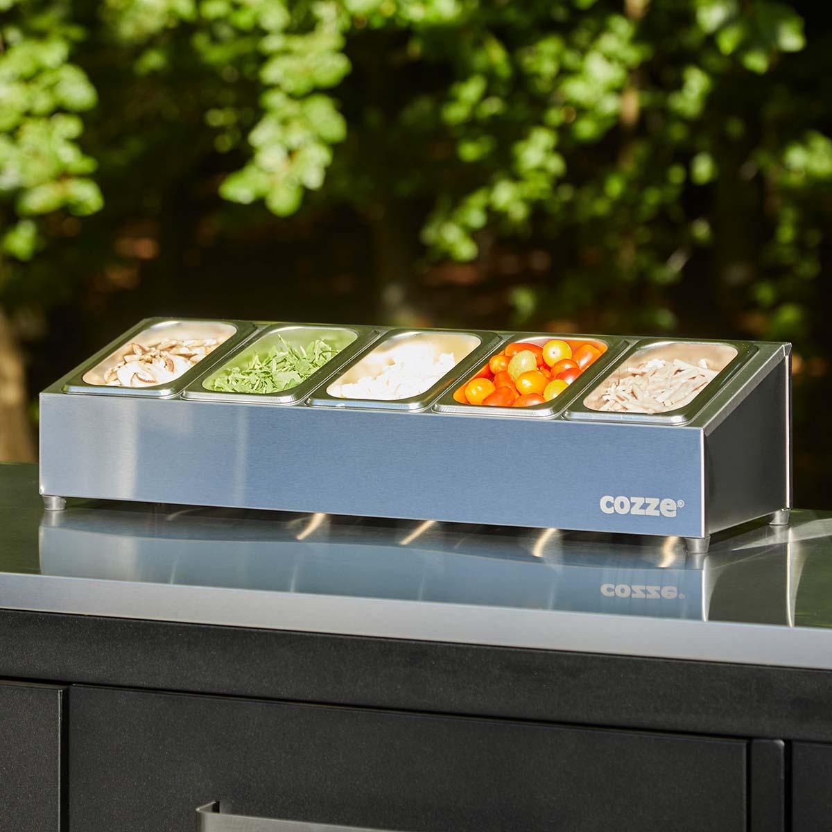 Cozze Outdoorküchen Bundle: Spülenschrank, Schrankmodul mit Gasflaschenhalter, Eckmodul und Topping-Station