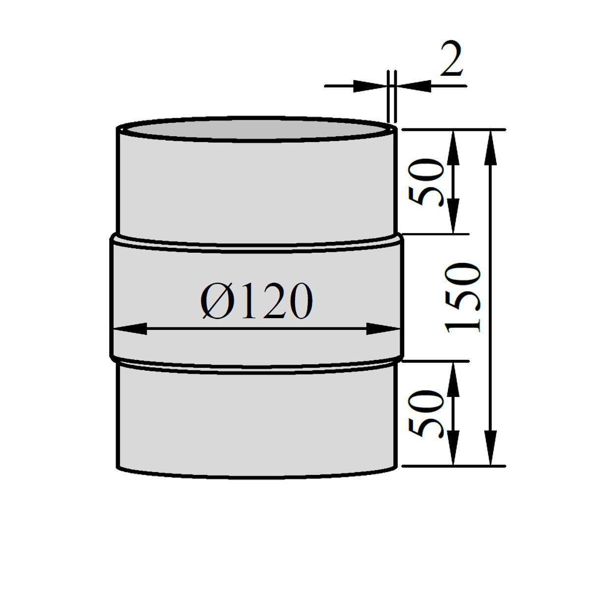 Ofenrohr Adapter DN 120 mm Länge 150 mm Gussgrau Verbindungsstück