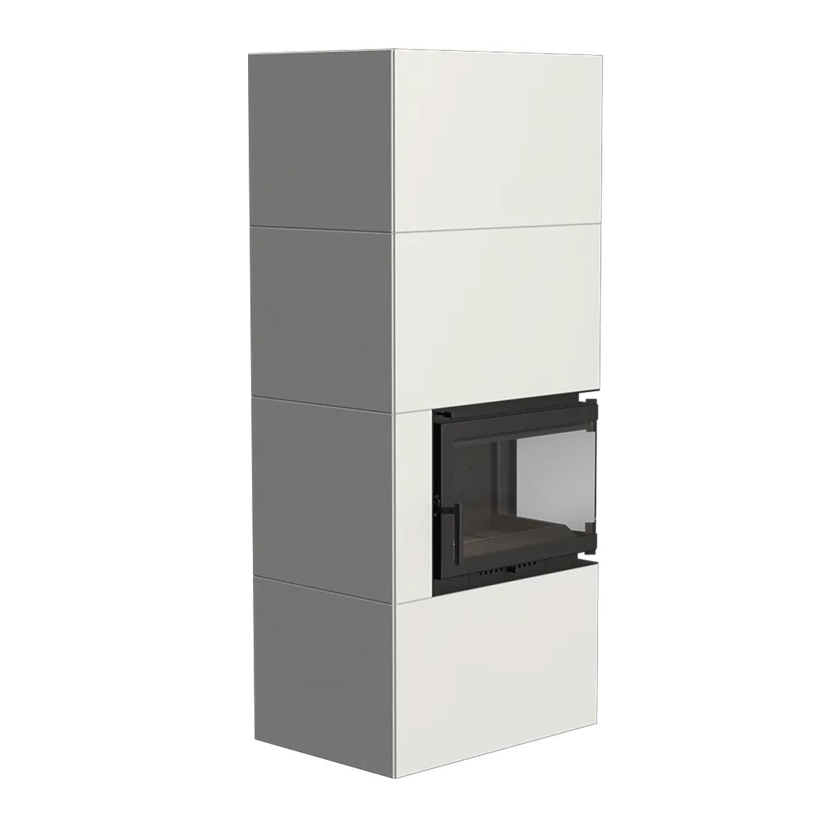Eck-Kaminbausatz ILDNord Bergen Box mit 8 kW - Farbe: weiß - Eckscheibe: links