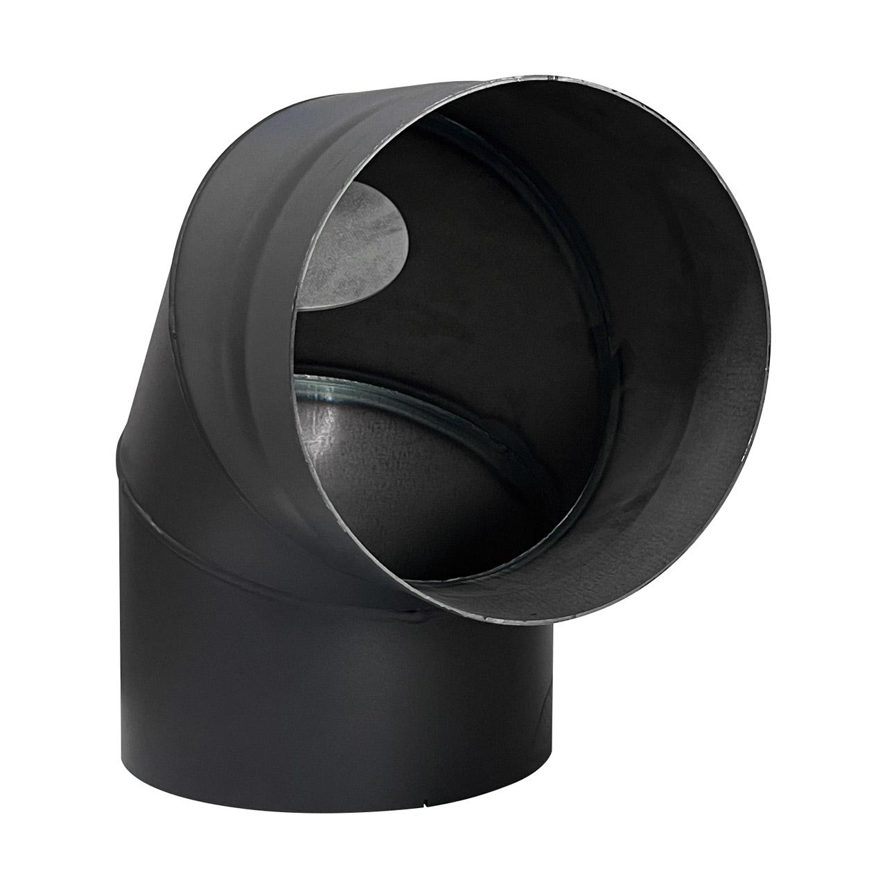 Ofenrohr Bogen starr DN 220 mm 90° Schwarz mit Tür
