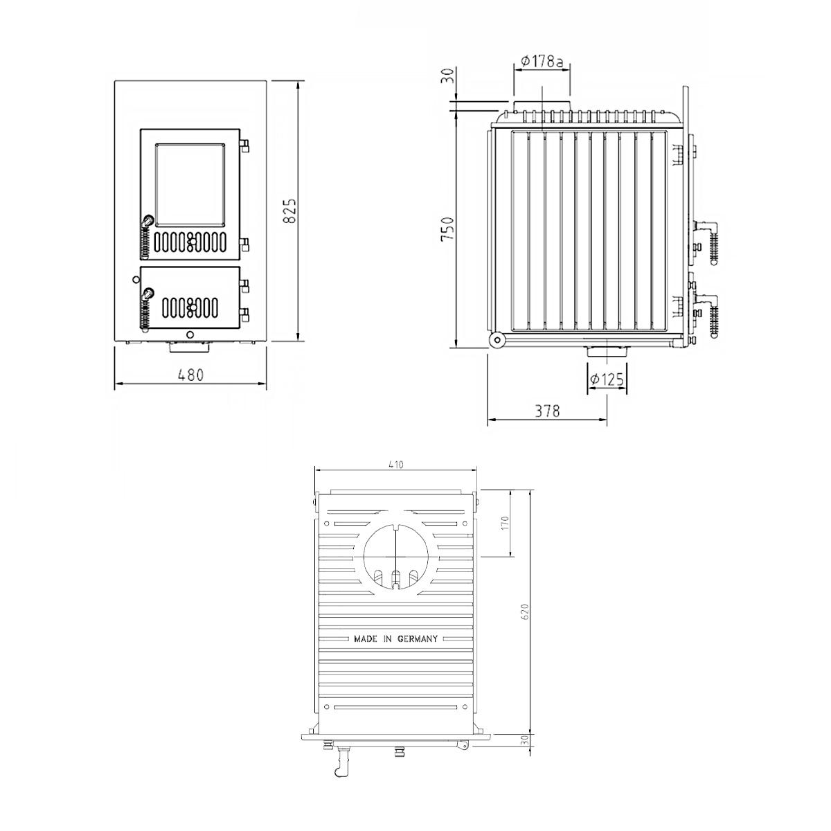 Heizeinsatz Schmid SD 11 E mit 11 kW - Türanschlag: links