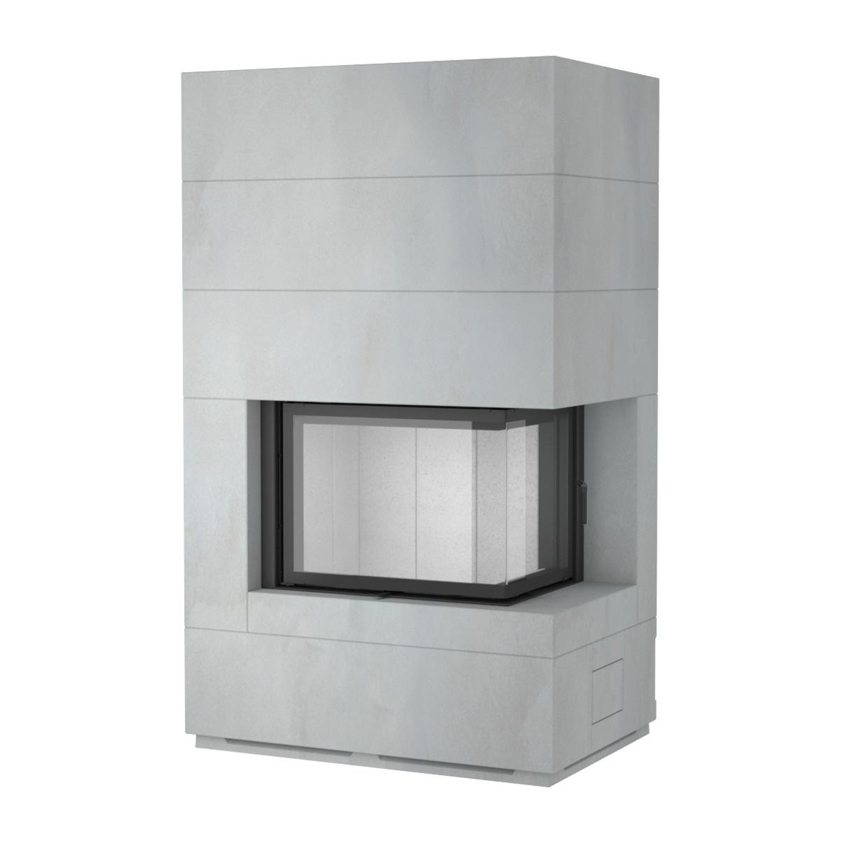 Kaminbausatz wasserführend Camina S10 mit 14,9 kW - Eckscheibe: rechts - Ausführung Kaminbausatz: Beton natur - Türausführung: schwenkbar - Feuerraumauskleidung: Schamotte weiß