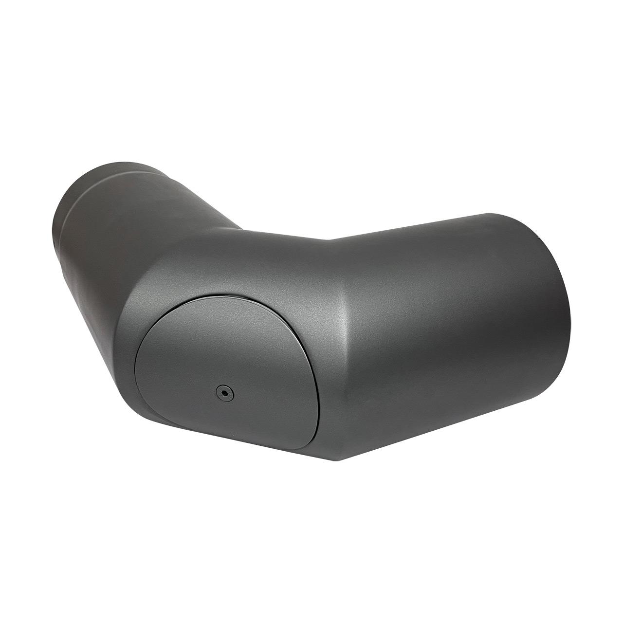 Ofenrohr Bogen 3tlg. starr geschliffen mit Tür und Drosselklappe DN 150 mm 90° Gussgrau