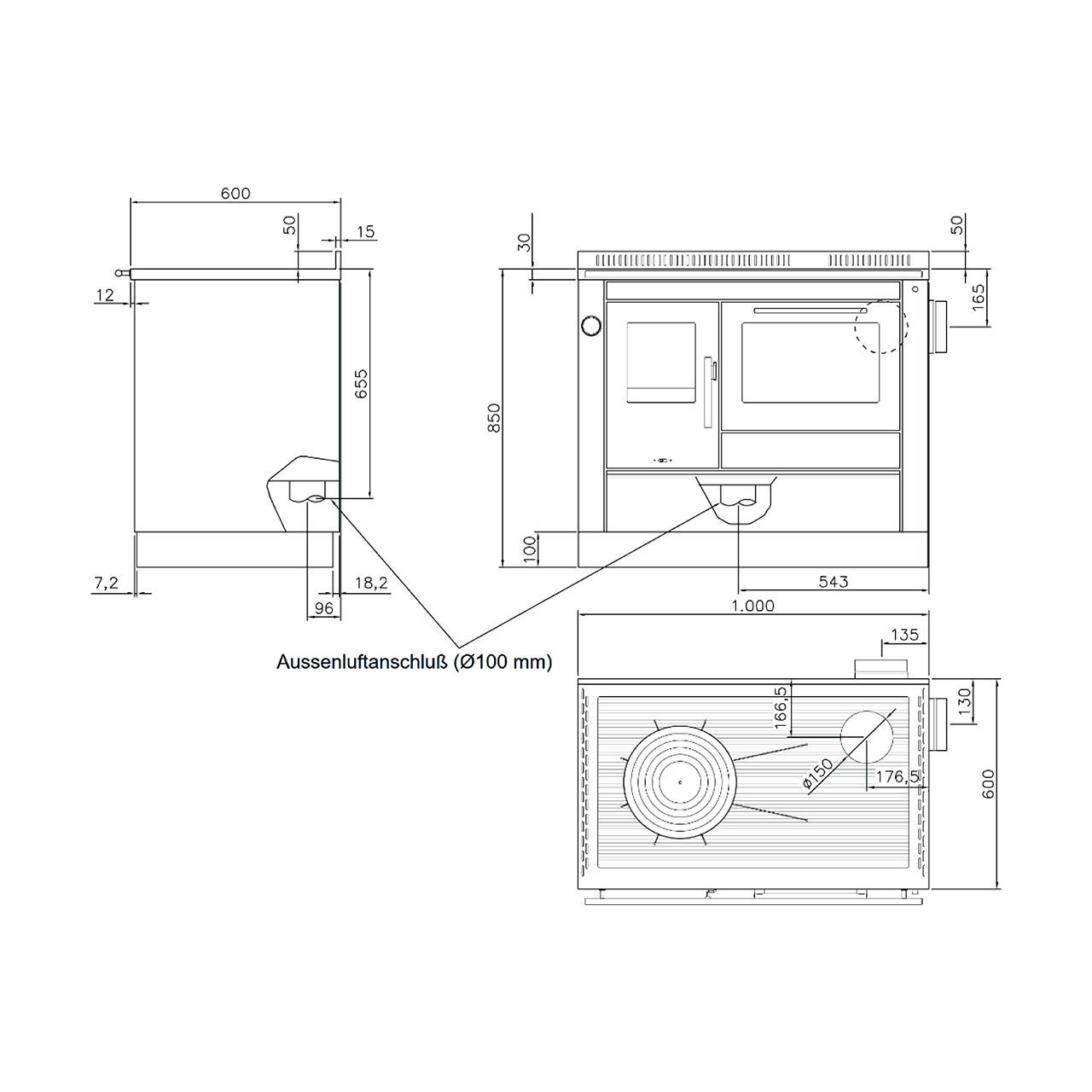 Holzherd wasserführend Tyrola TR_T 100 17,7 kW - Verkleidung: Edelstahl