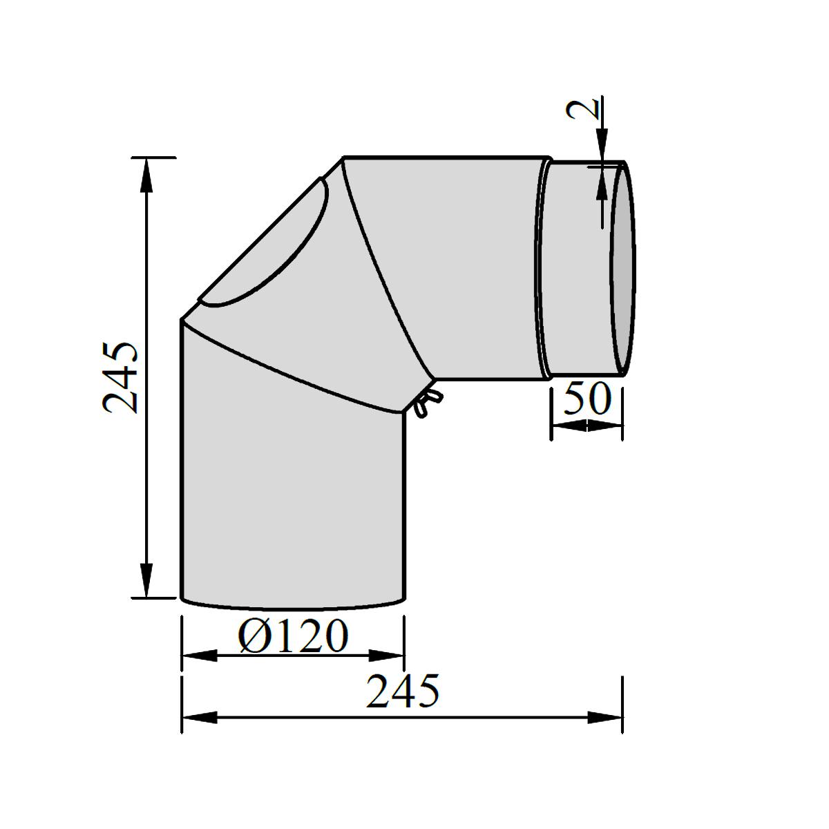 Ofenrohr Bogen 3tlg. starr geschliffen mit Tür DN 120 mm 90° Schwarz