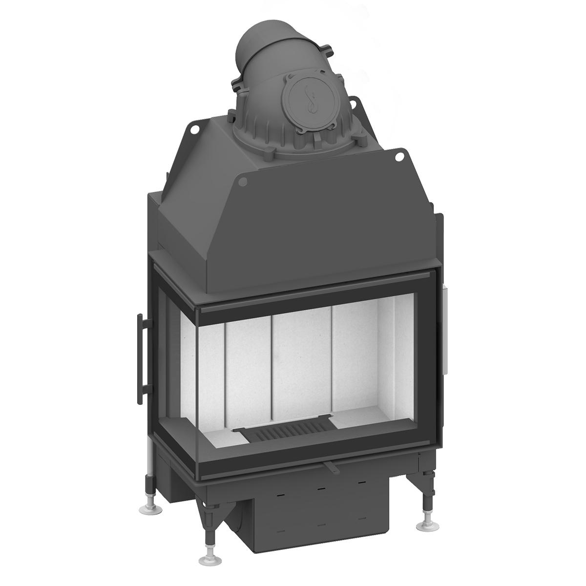 Eck-Kamineinsatz Schmid Ekko L 67(34) s evo mit 7,5 kW - Türhöhe: 51 cm - Türanschlag: rechts - Brennraumauskleidung: Schamotte Weiß