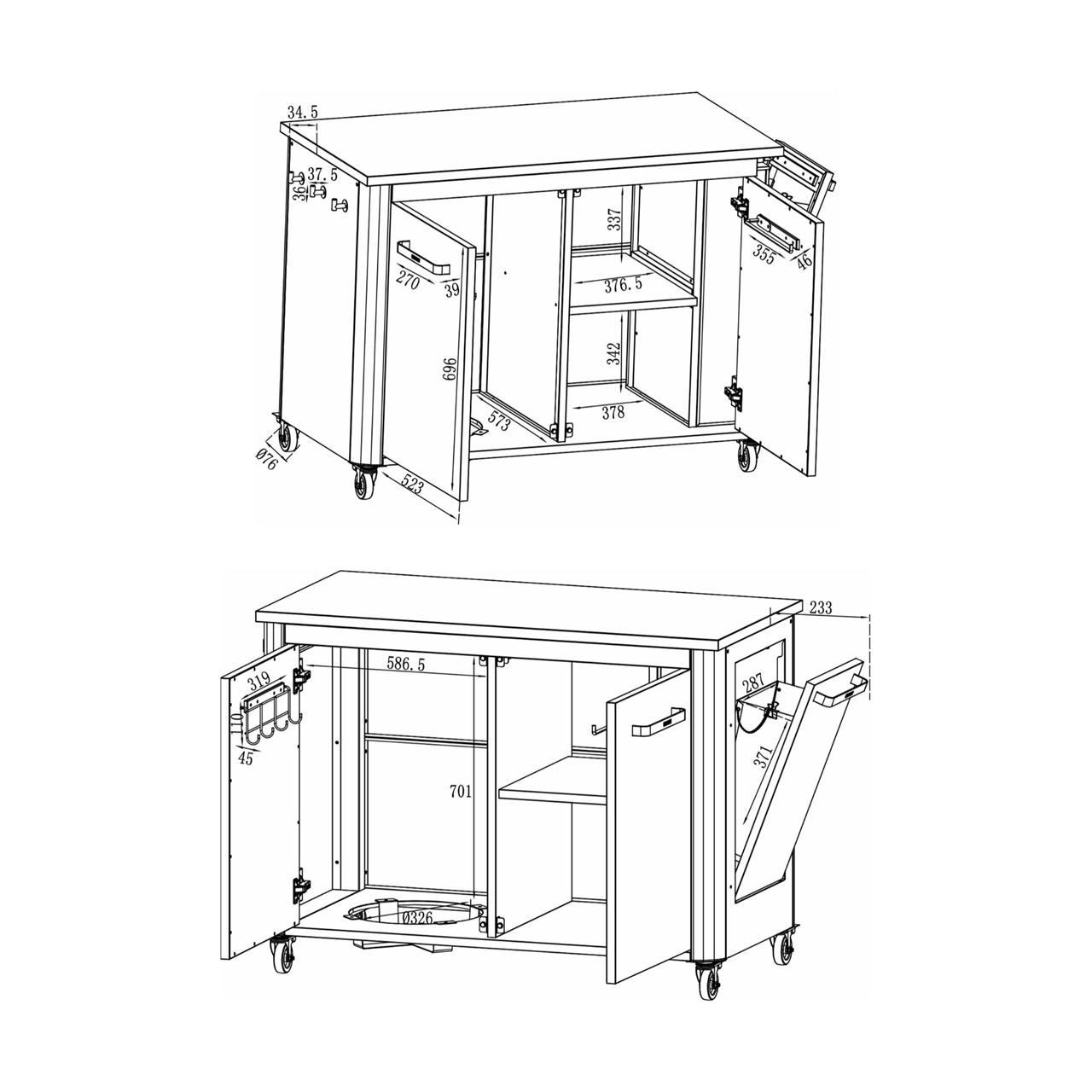 Cozze Tisch für Outdoorküche verschiedene Größen - Ausführung: mit 2 Türen, 120x60x90 cm