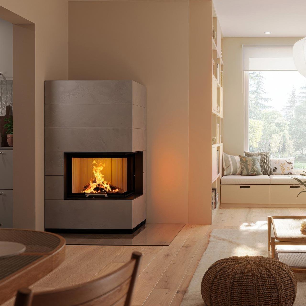 Kaminbausatz wasserführend Spartherm SIM Varia 2Rh H2O 13,3 kW - Ausführung: 1/3 Beton Fino - Feuerraumauskleidung: elfenbein