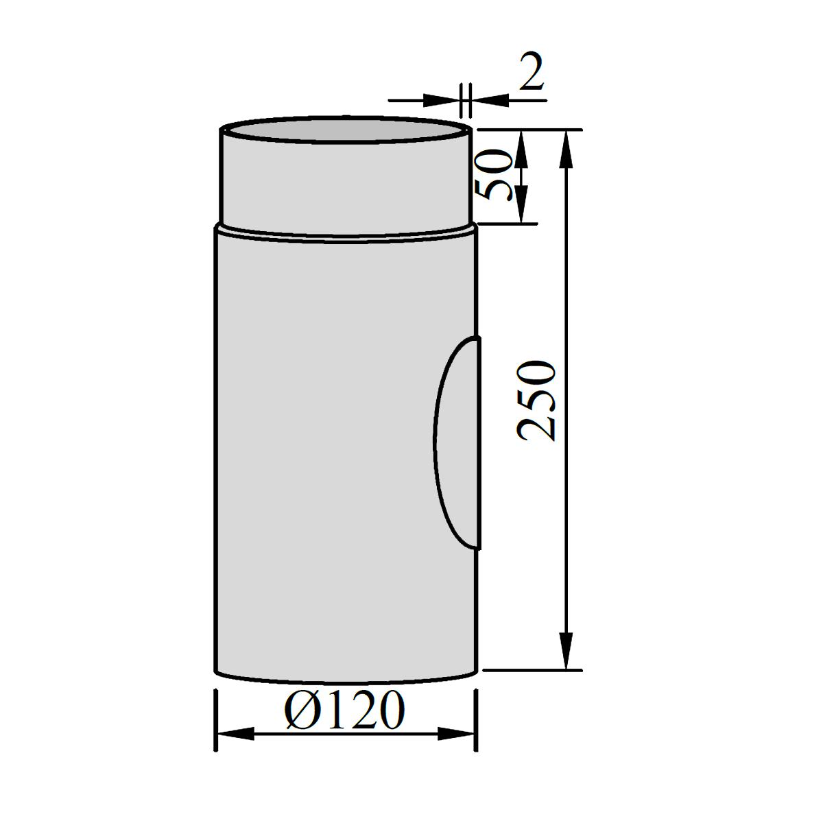 Ofenrohr mit Putztür DN 120 mm Länge 250 mm Schwarz