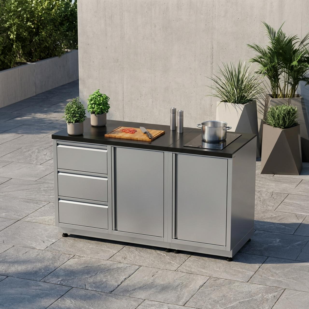 Outdoorküche vivandio quub / Outdoor Kochstation mit Induktionskochfeld - Ausführung: silber - Mobilität: mit Stellfüßen