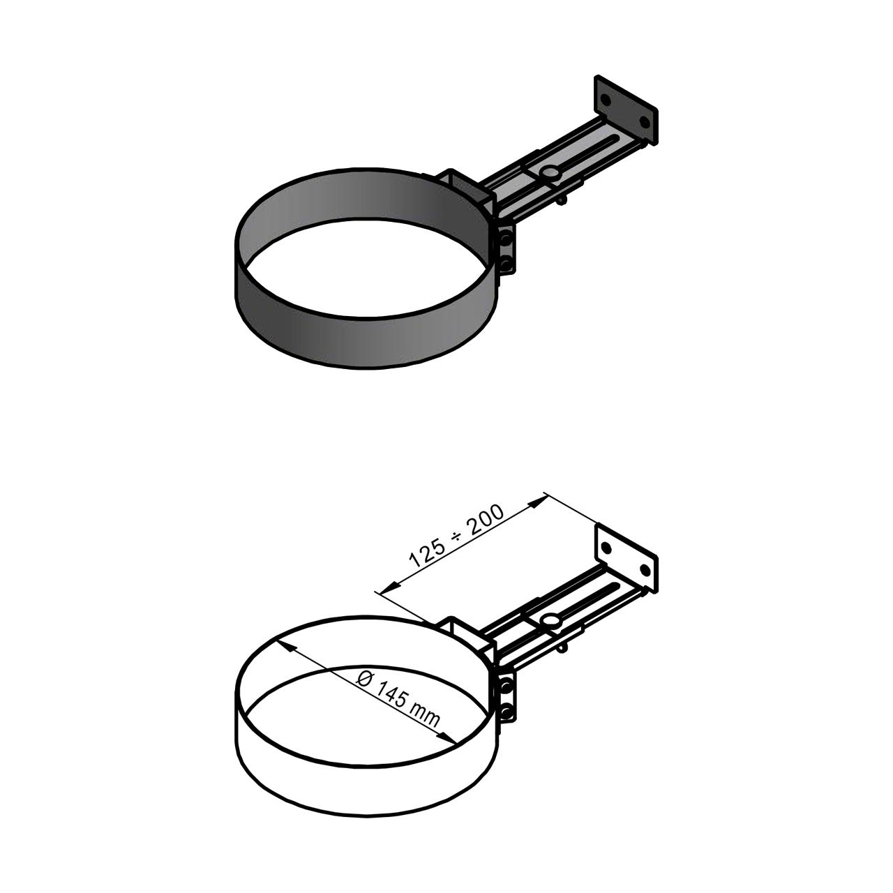 Doppelwandiges Pelletofenrohr Wandhalter DN 80 mm verstellbar 125 bis 200 mm Schwarz