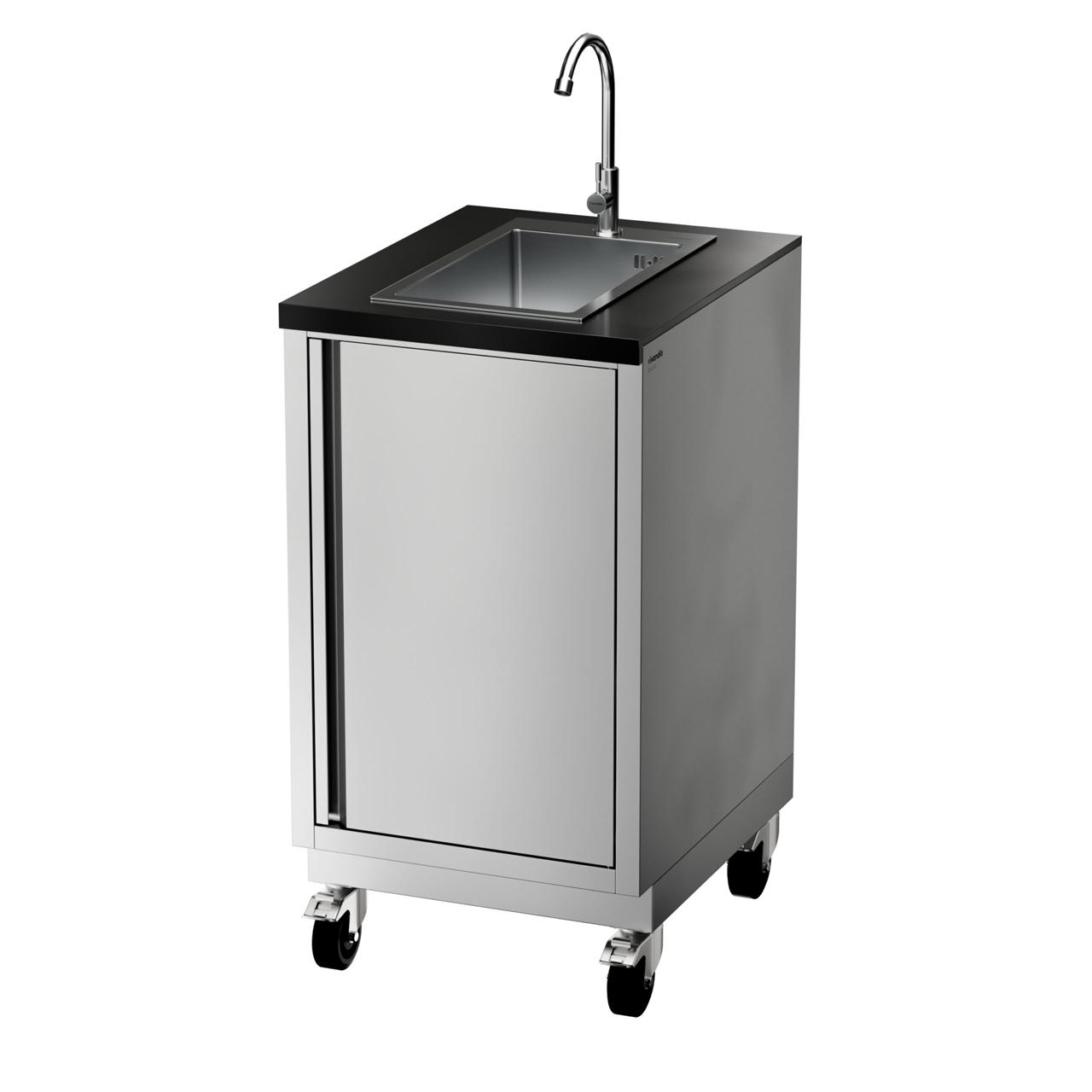 Outdoorküche vivandio quub / Mobile Outdoorküche mit Grill, Kühlschrank & Spüle - Ausführung: silber - Mobilität: mit Stellfüßen
