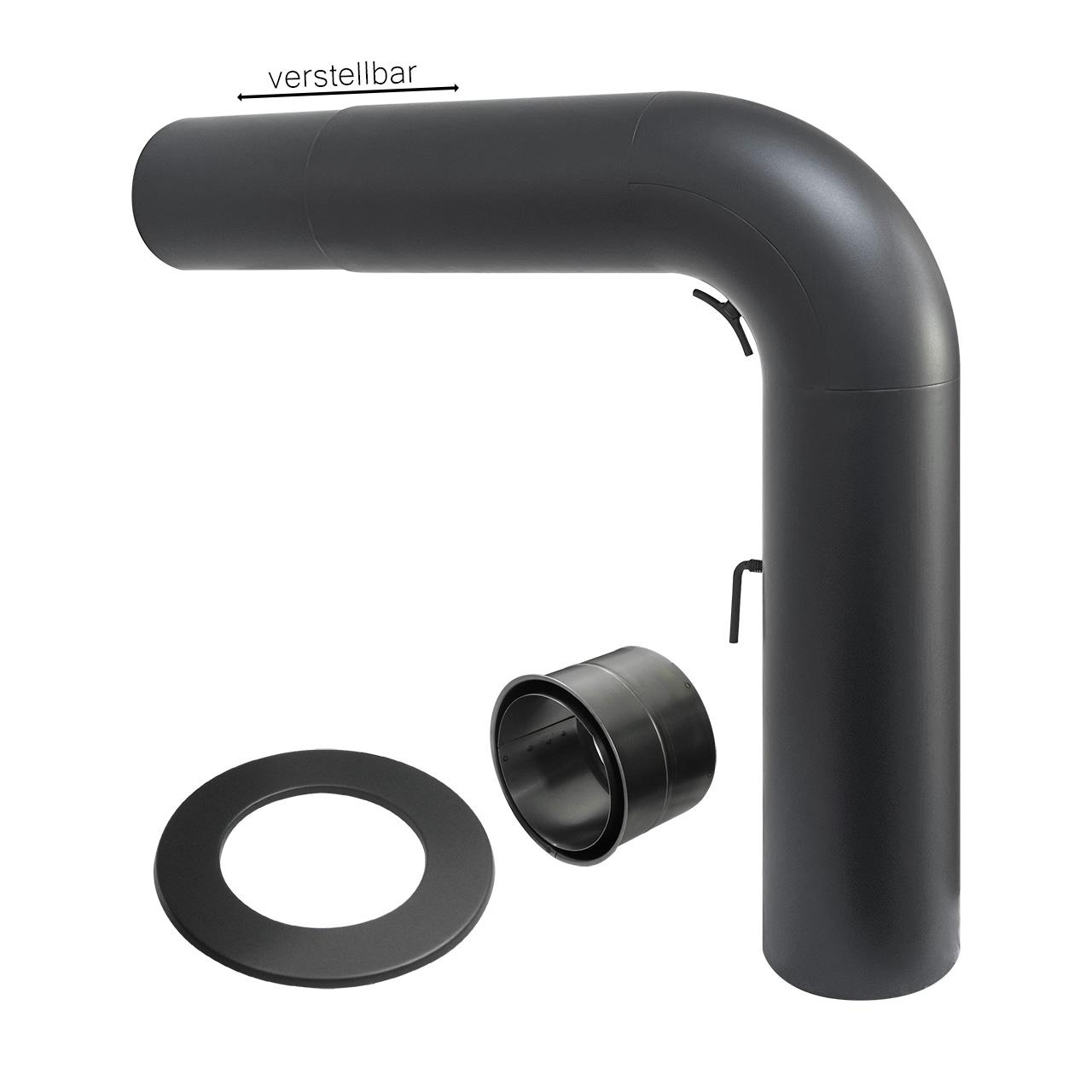 Ofenrohr Rauchrohrset Fullform mit Schieberohr DN 130 mm Schwarz