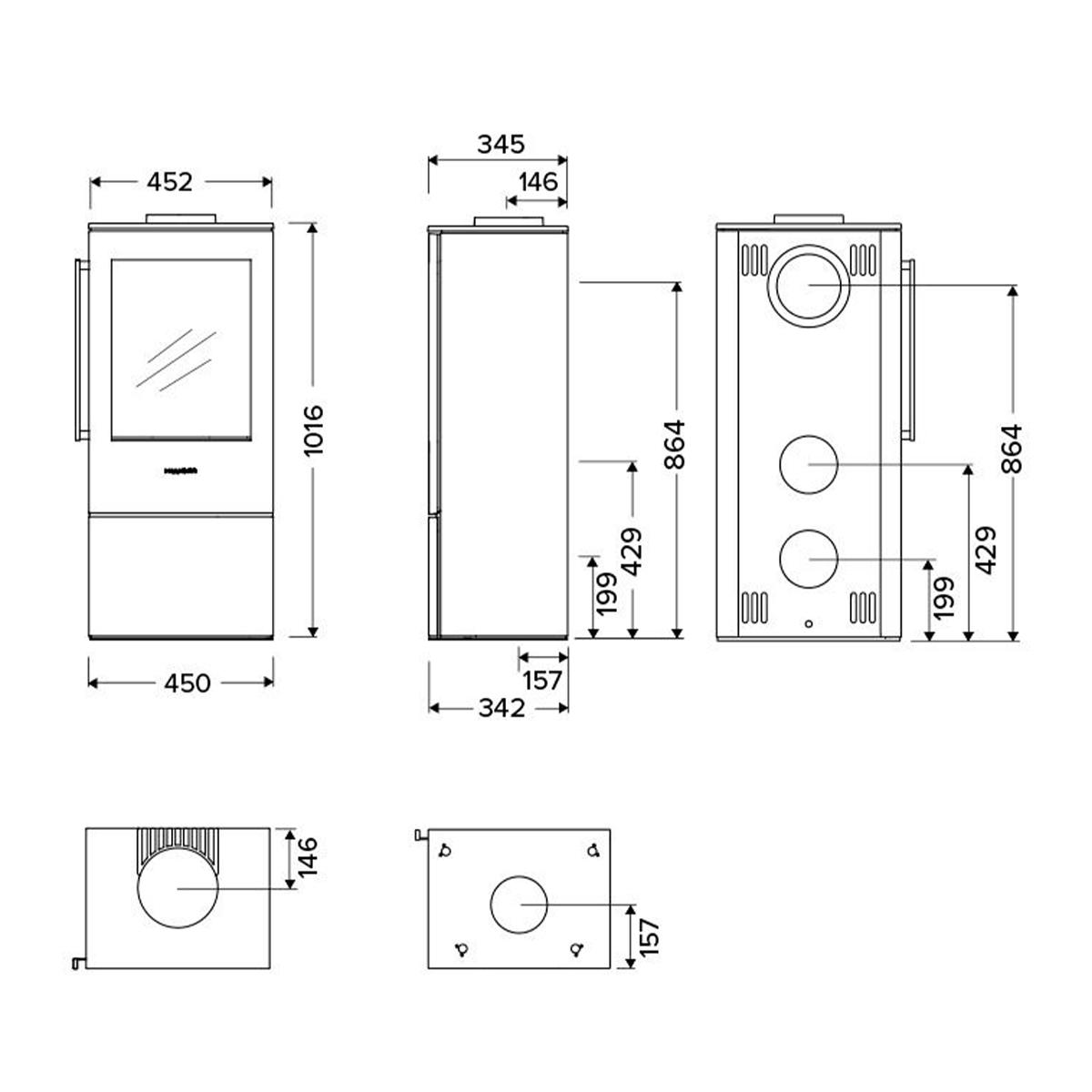 Kaminofen HWAM 5240 Autopilot 4,4 kW - Ausführung: 5240c grau - Rauchrohranschluss: Hinten