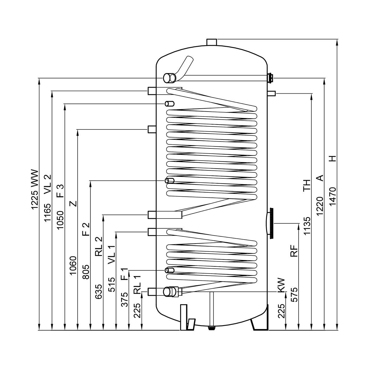 Solarspeicher TWL Typ SWP2, 400 l mit 2 Wärmetauschern