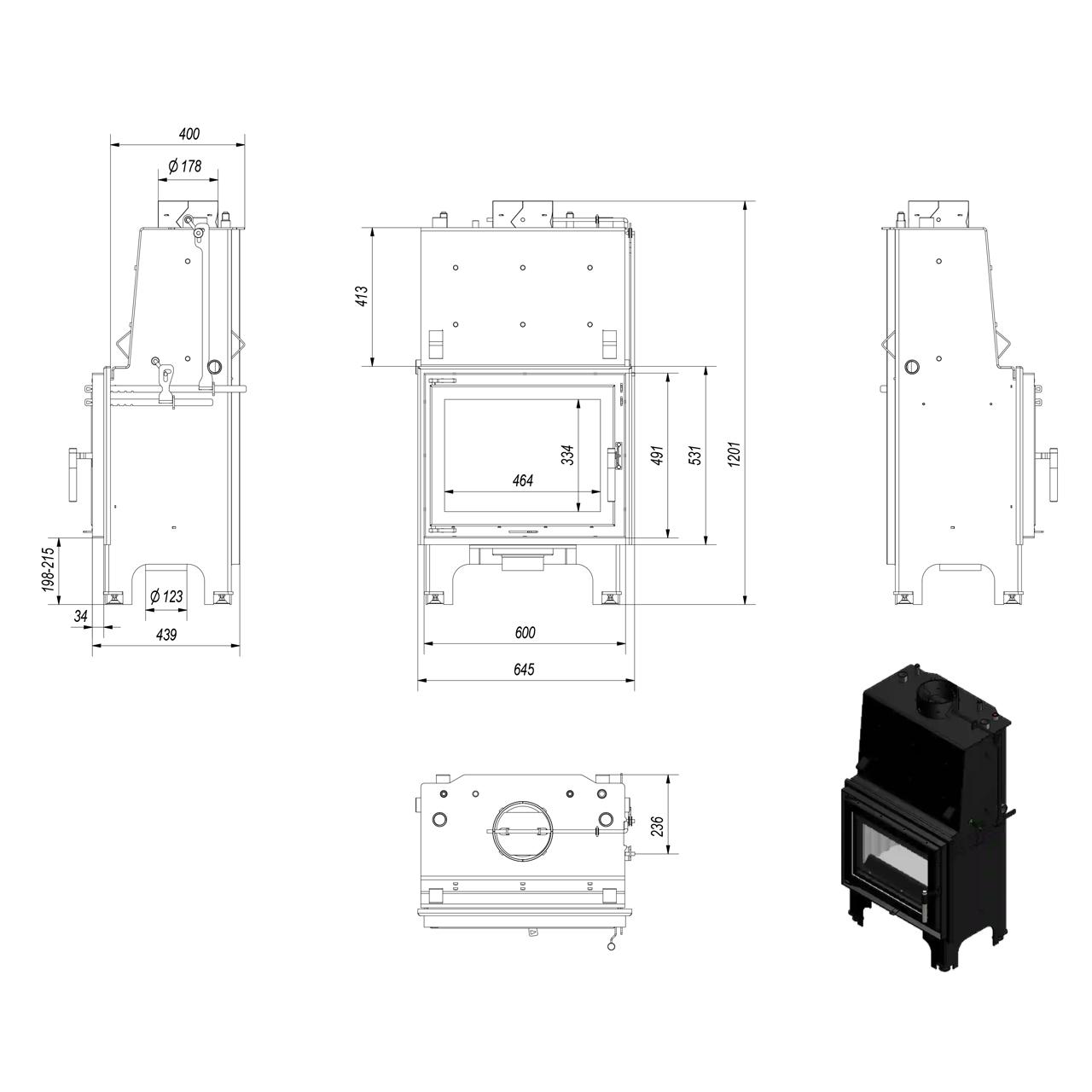 Kamineinsatz wasserführend Kratki Aquario M12 PW 12 kW