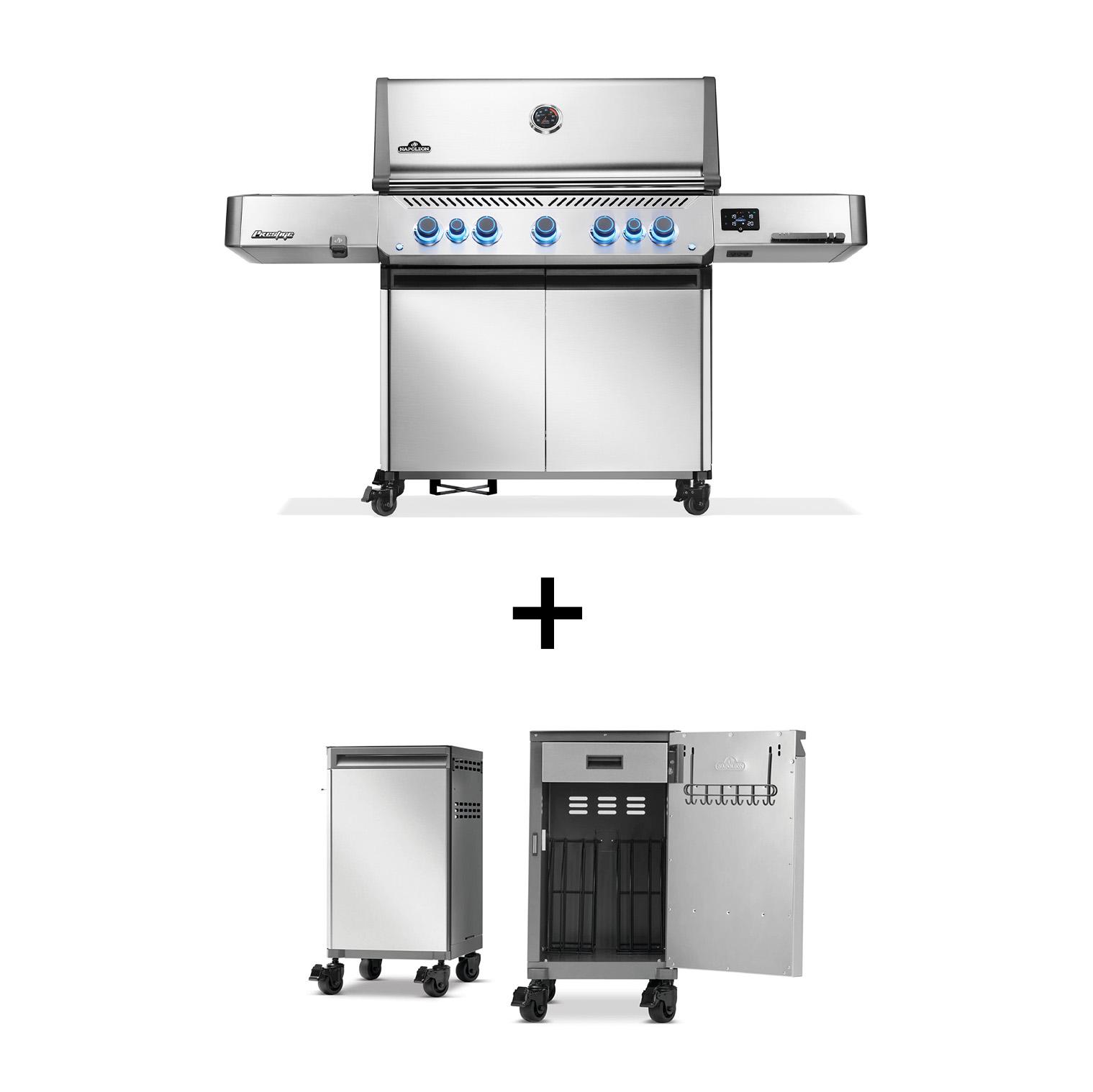 Gasgrill Napoleon Prestige 665 Connected Edelstahl mit SIZZLE ZONE und Heckbrenner (2026) Bundle inkl. 2 Unterschränken