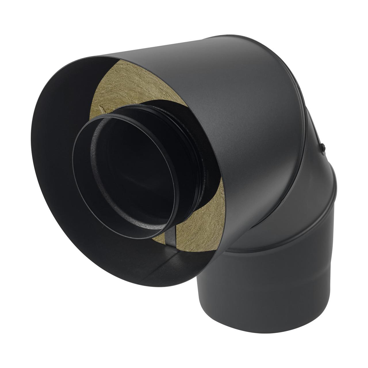 Doppelwandiges Pelletofenrohr Bogen mit Tür DN 80 mm 90° Schwarz