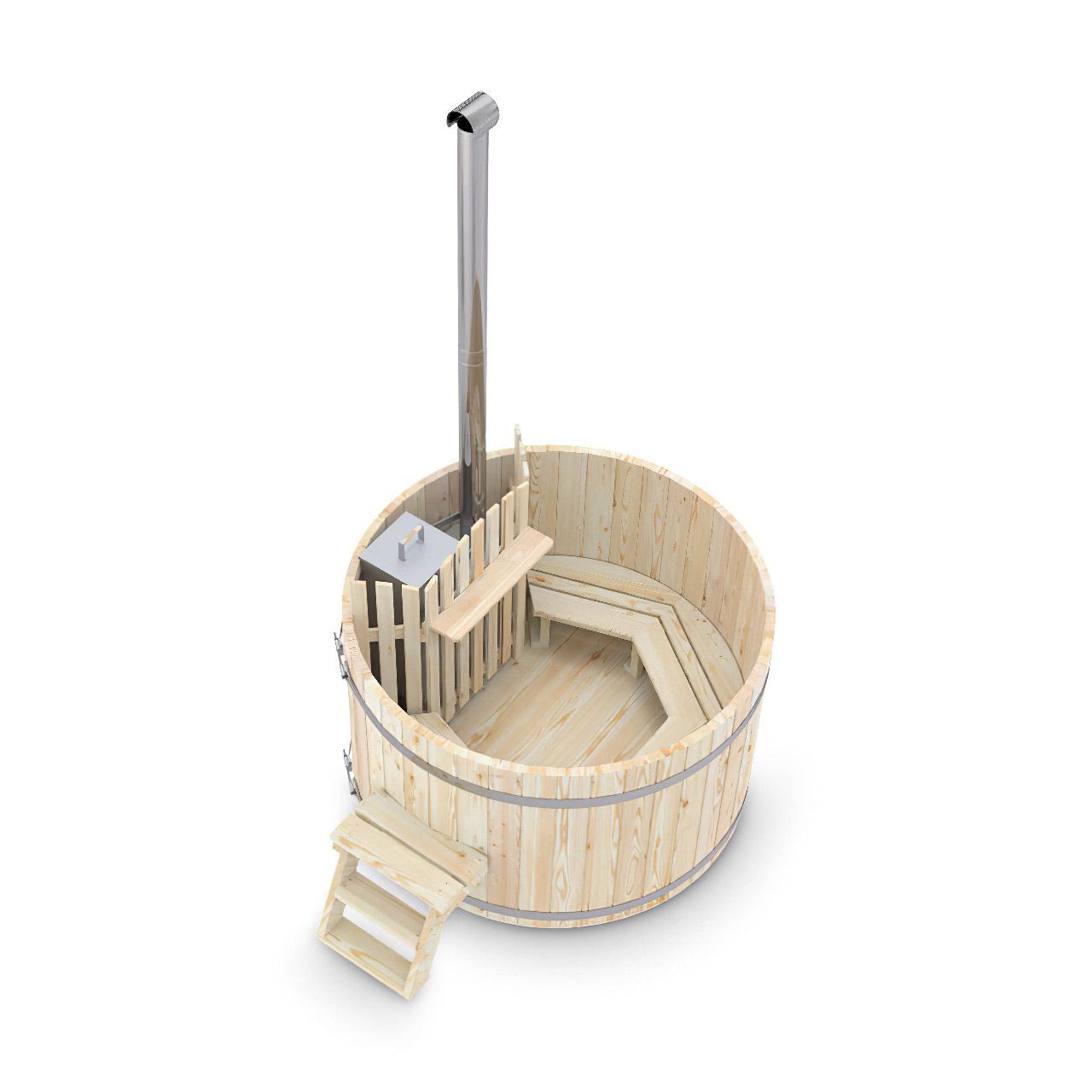 Hot Tub AA-Kaminwelt Badefass DN 2400 mm mit Innenofen - Holz: Fichte - Ofen: Edelstahl (24 kW)