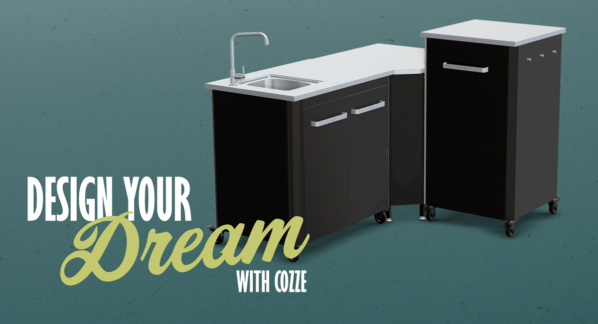 Cozze Outdoorküche Bundle: Ecktisch, Spülenschrank 90 cm & hohes Schrankmodul 60 cm mit Edelstahlplatte
