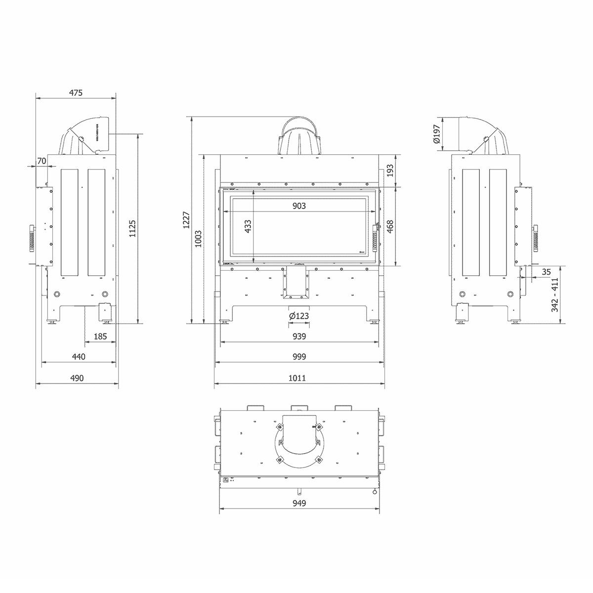 Kamineinsatz Kratki LUCY/16/NEW 16 kW - Feuerraumauskleidung: weiß - Tür selbstschließend: nein