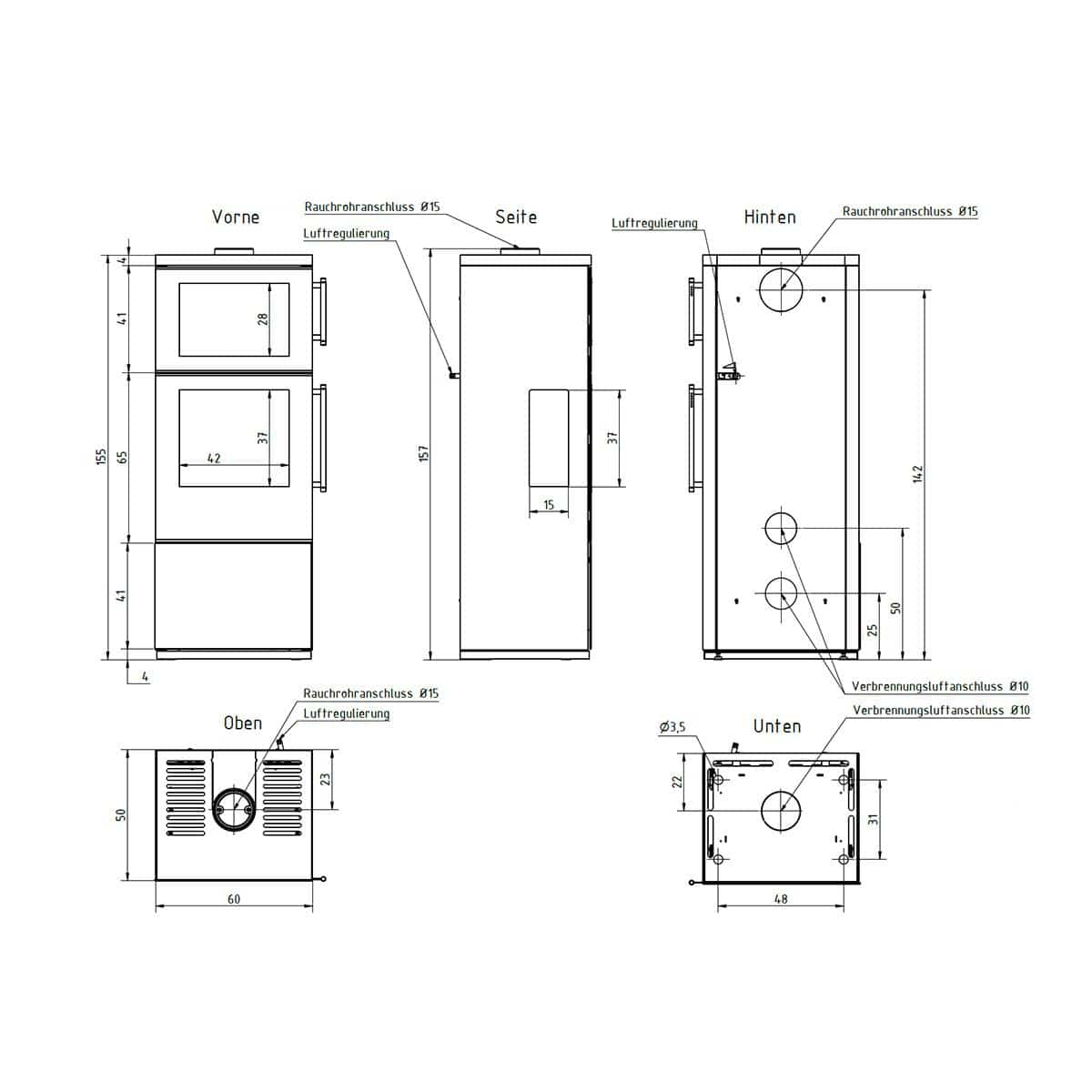 Kaminofen Cera Design Baker One mit 7 kW - Holzfach: offen