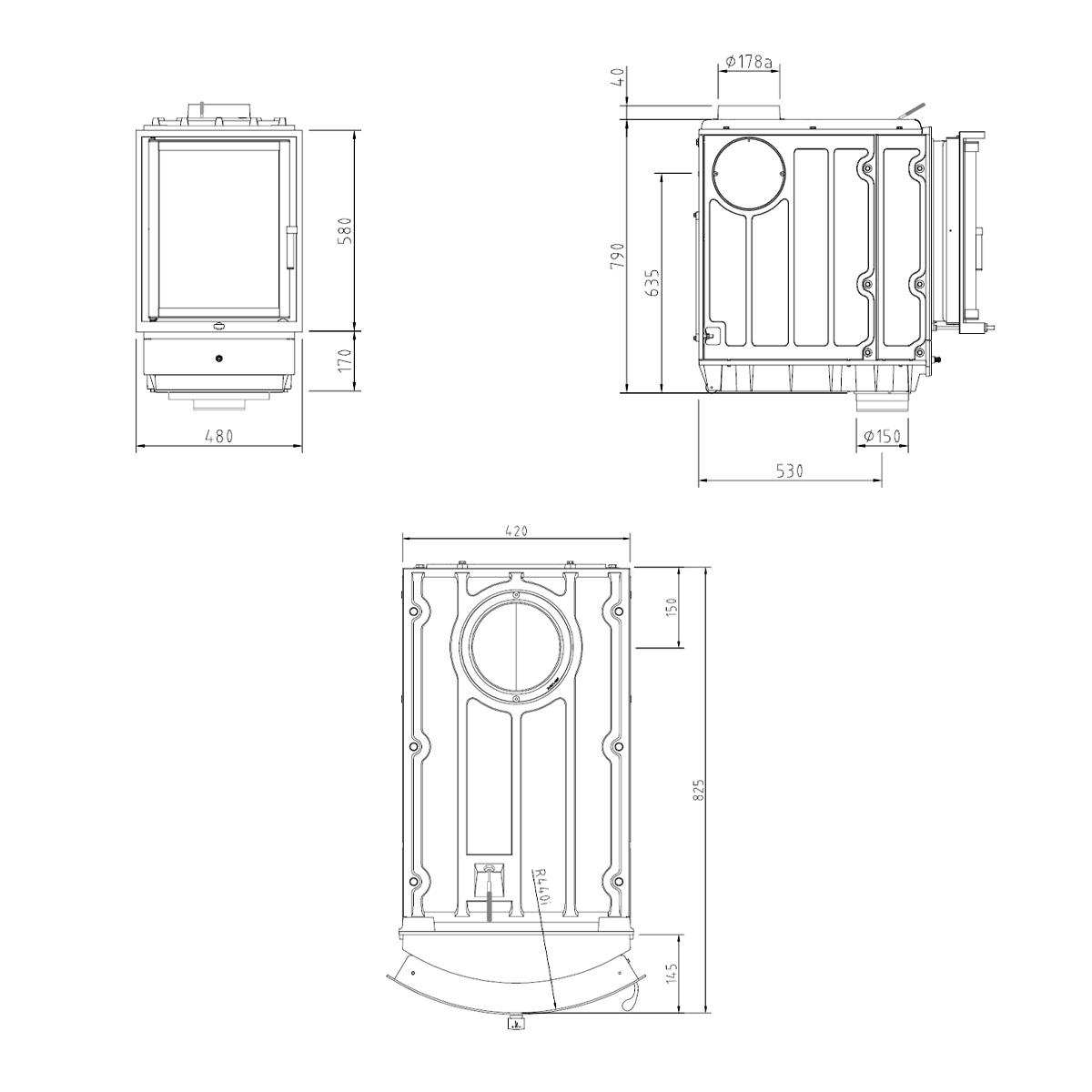 Kachelofeneinsatz Schmid Profi R 7 mit 7 kW  - Türanschlag: rechts