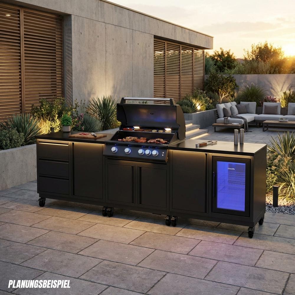 Gasgrill Einbaugrillaufsatz vivandio fyre X mattschwarz - Ausführung: S Gen2 (4x Edelstahlguss) - Konfiguration: 1x Keramik Rest V4A