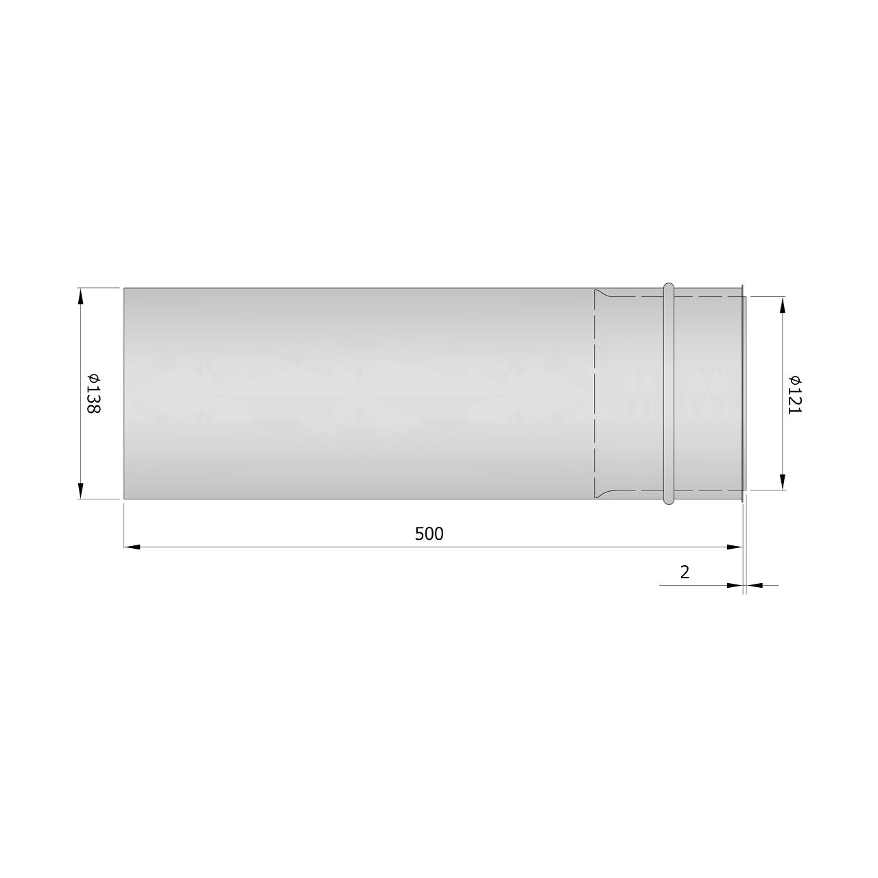 Ofenrohr Wandfutter doppelwandig DN 130 mm Länge 500 mm kürzbar