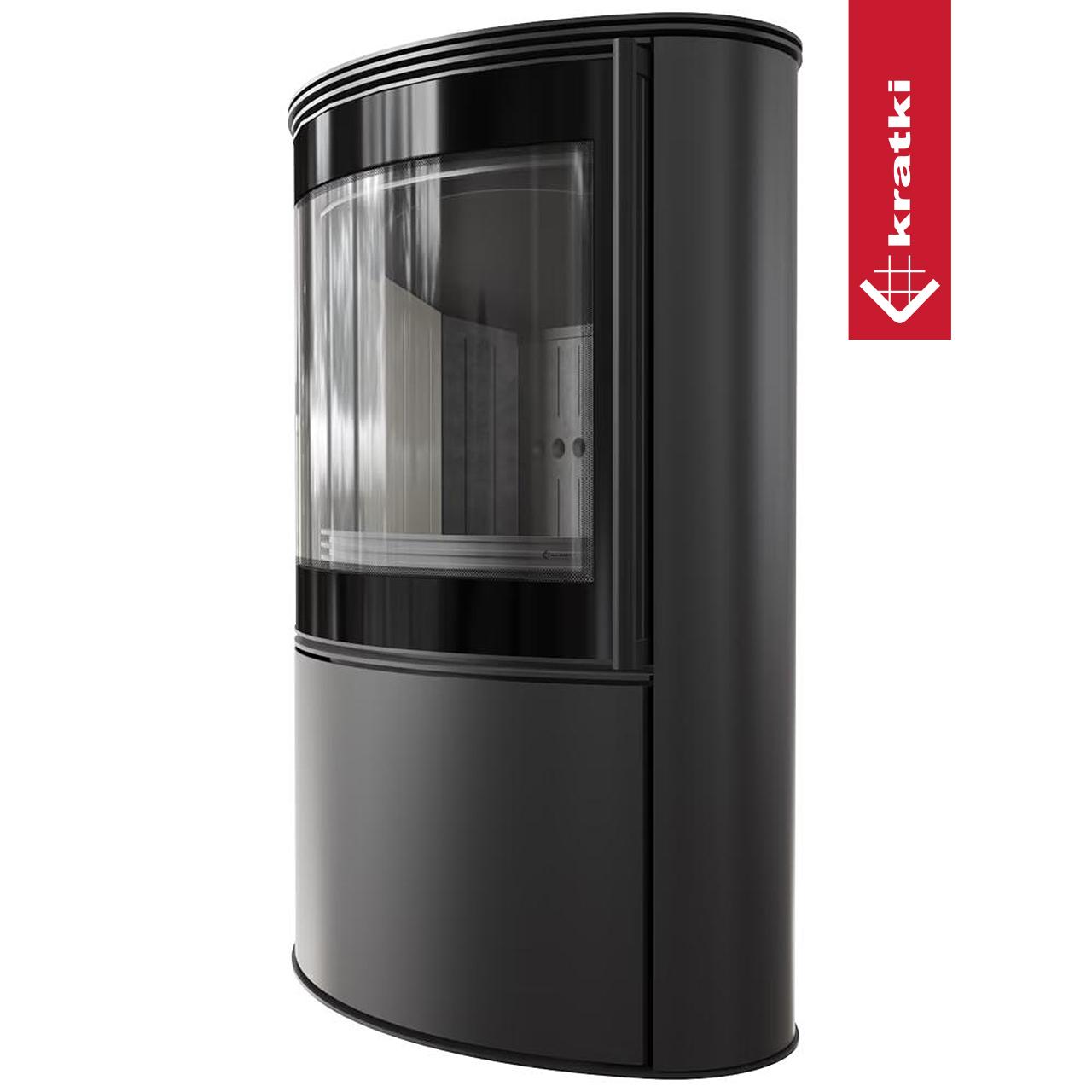 Kaminofen Kratki BJORN mit 7 kW - Verkleidung: Stahl schwarz - Topplatte: Stahl schwarz - Feuerraumauskleidung: schwarz