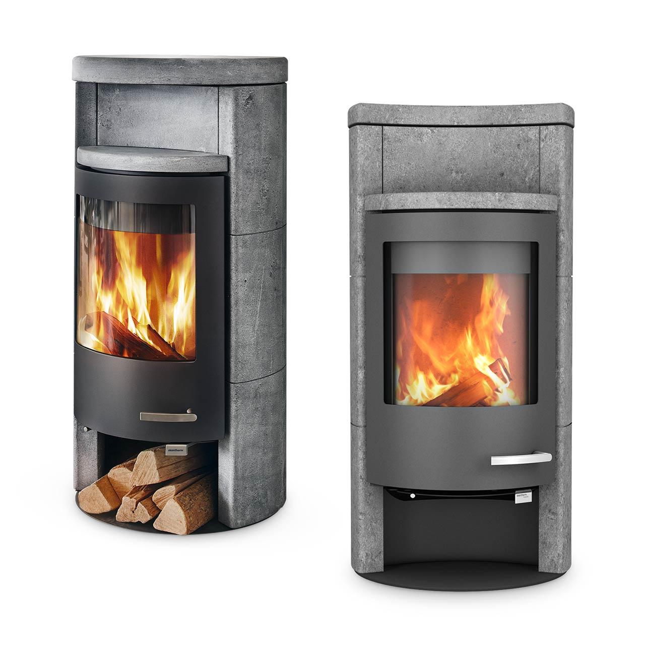 Kaminofen Skantherm Beo Speckstein 6 kW - Ausführung: Beo Speckstein RLA, Korpus Grau, Topplatte rund