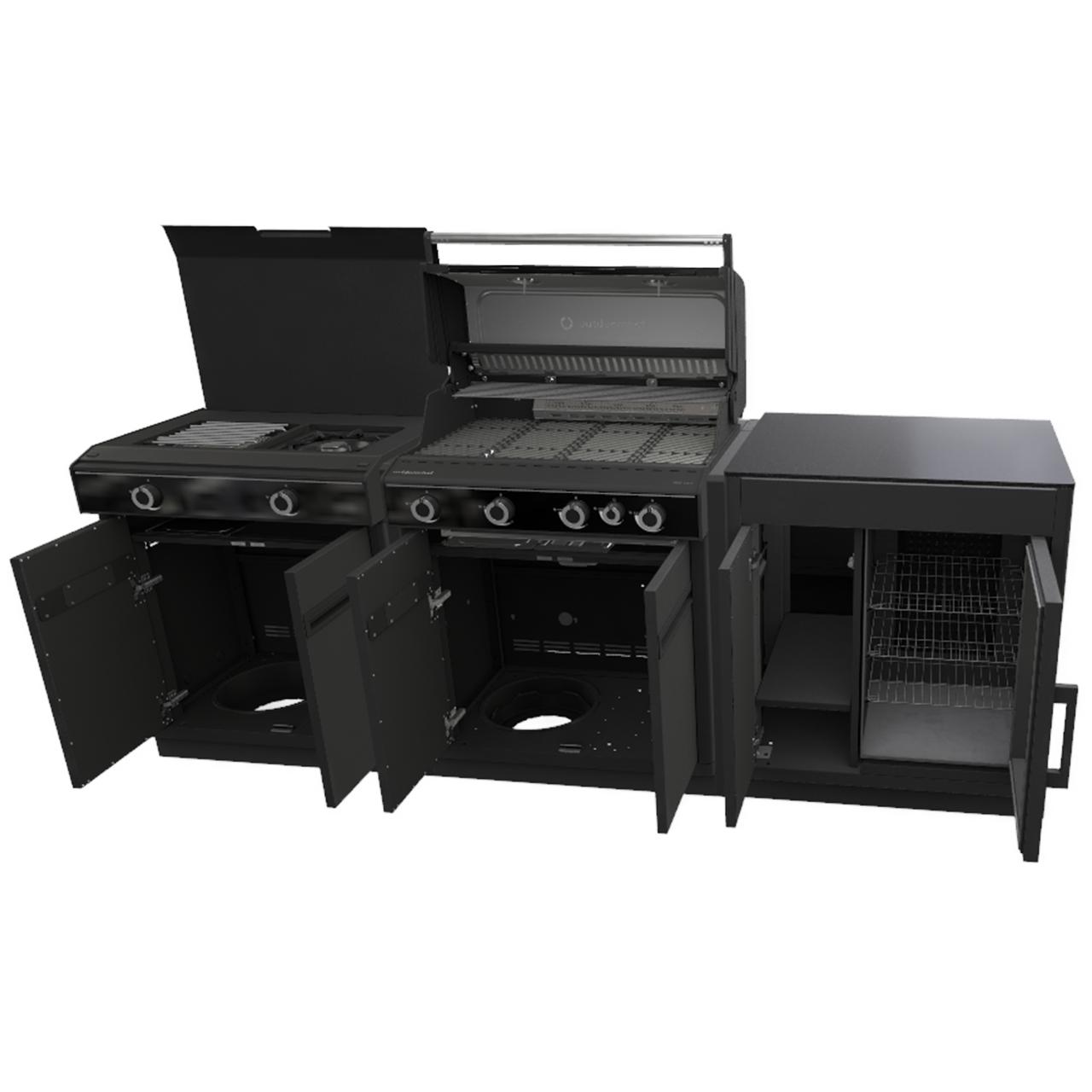 Outdoorchef Heat Outdoorküche X-415 RB K mit Blazing Zone X-245 K und Kühlschrankmodul inkl. Arbeitsplatte aus Granit