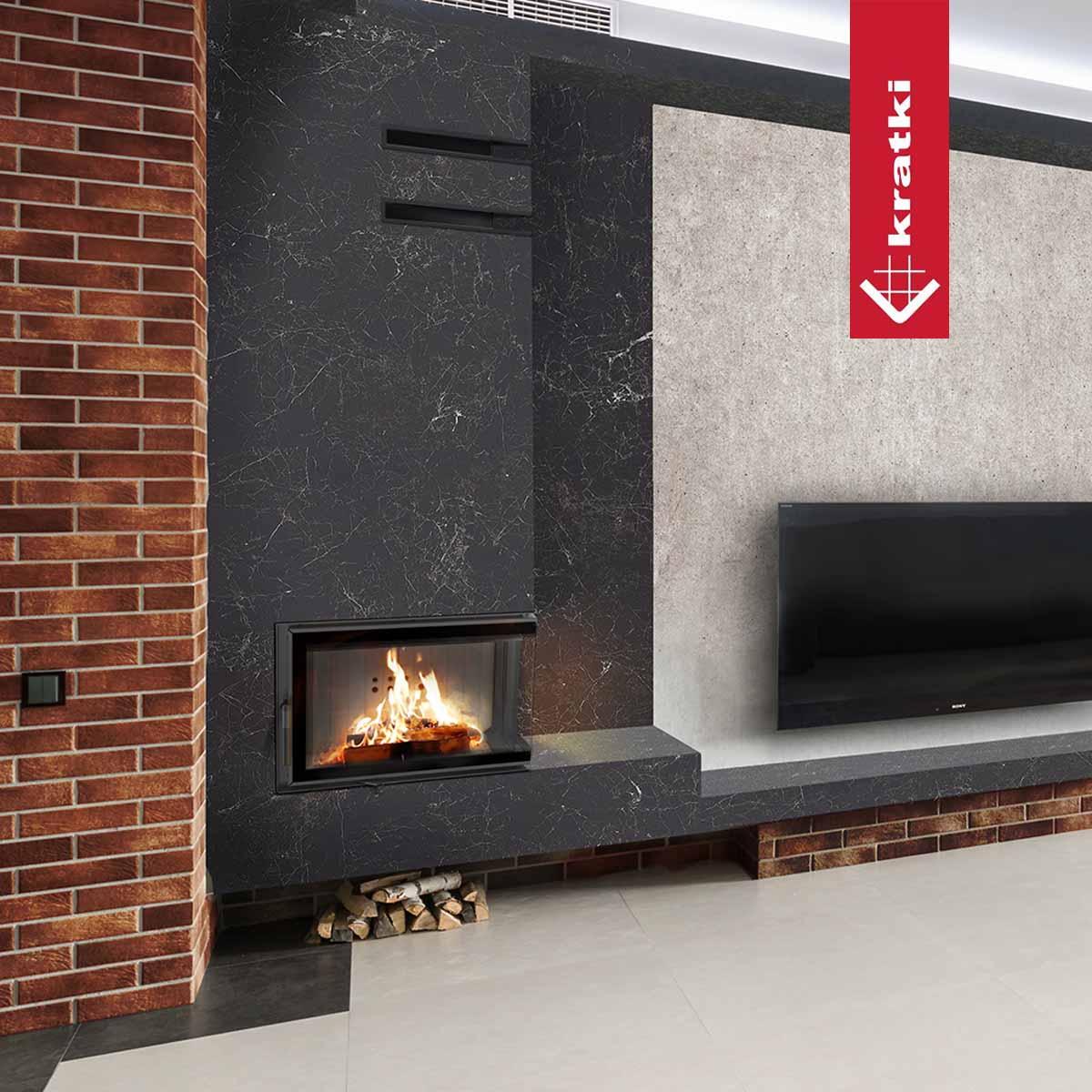 Eck-Kamineinsatz Kratki MBM 10 mit 10 kW - Feuerraumauskleidung: Weiß - Türanschlag: rechts - Tür selbstschließend: nein