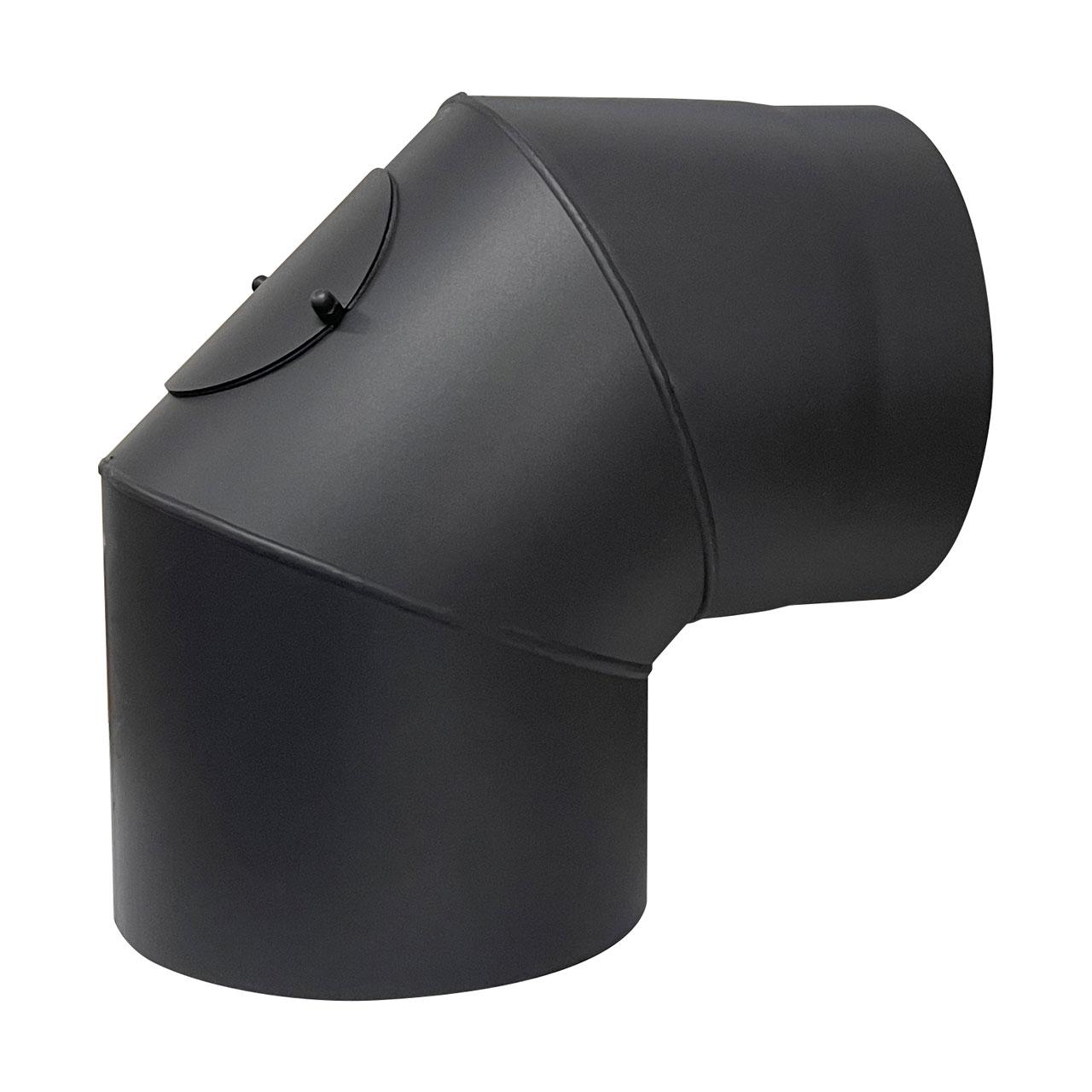 Ofenrohr Bogen starr DN 220 mm 90° Schwarz mit Tür