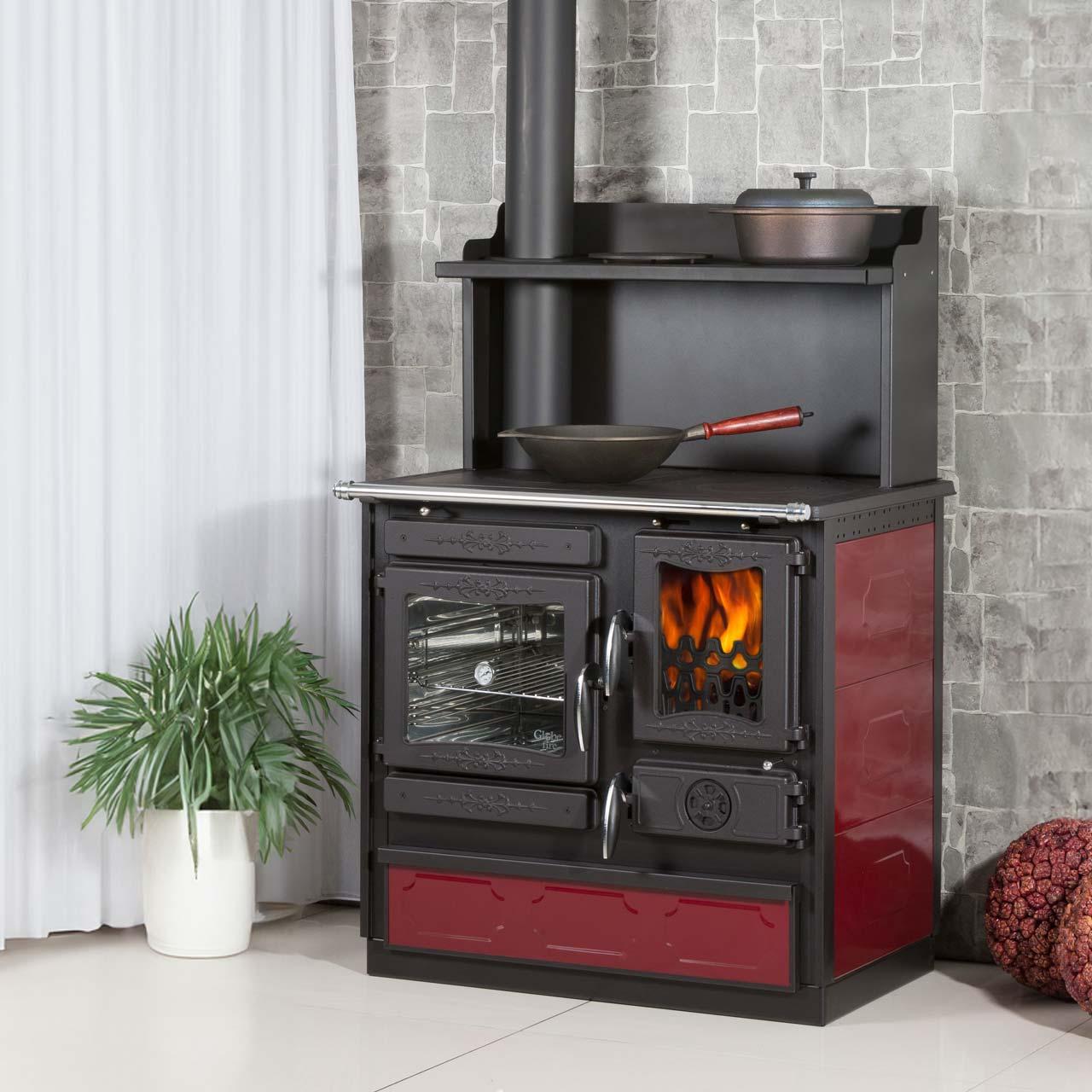 Holzherd Globe Fire Alhena Links 7 kW Bordeaux
