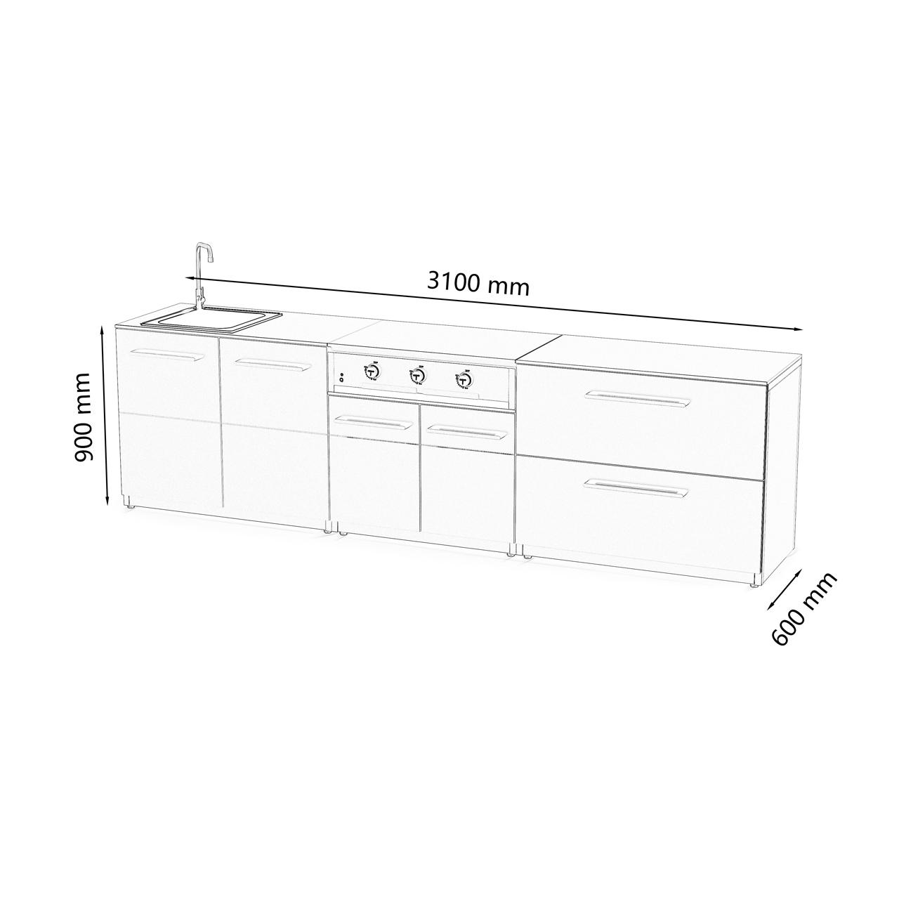 Outdoorküche Cozze Elements mit Combo 900 Plancha Grill und Spülmodul, Länge 3100 mm
