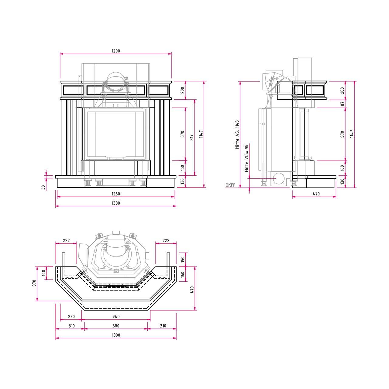 Kaminbausatz Camina N14 mit 9 kW - Naturstein: Travertino Romano - Feuerraumauskleidung: Schamotte beige