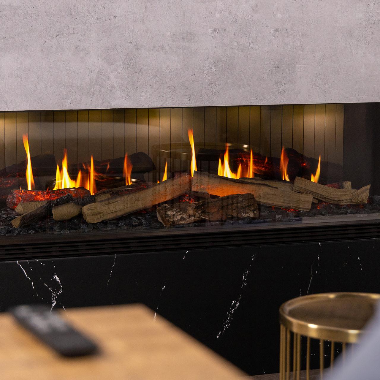 Dimplex Vista 130 III 3-seitiger Premium Elektrokamin mit Opti-V 3D Flammen LED Real Flame Effekt und Heizfunktion für modernes Wohnambiente
