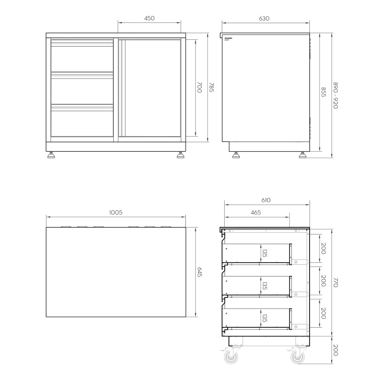 Outdoorküche vivandio quub / Outdoor Cocktailstation mit Kühlschrank und Spüle - Ausführung: schwarz - Mobilität: mit Stellfüßen