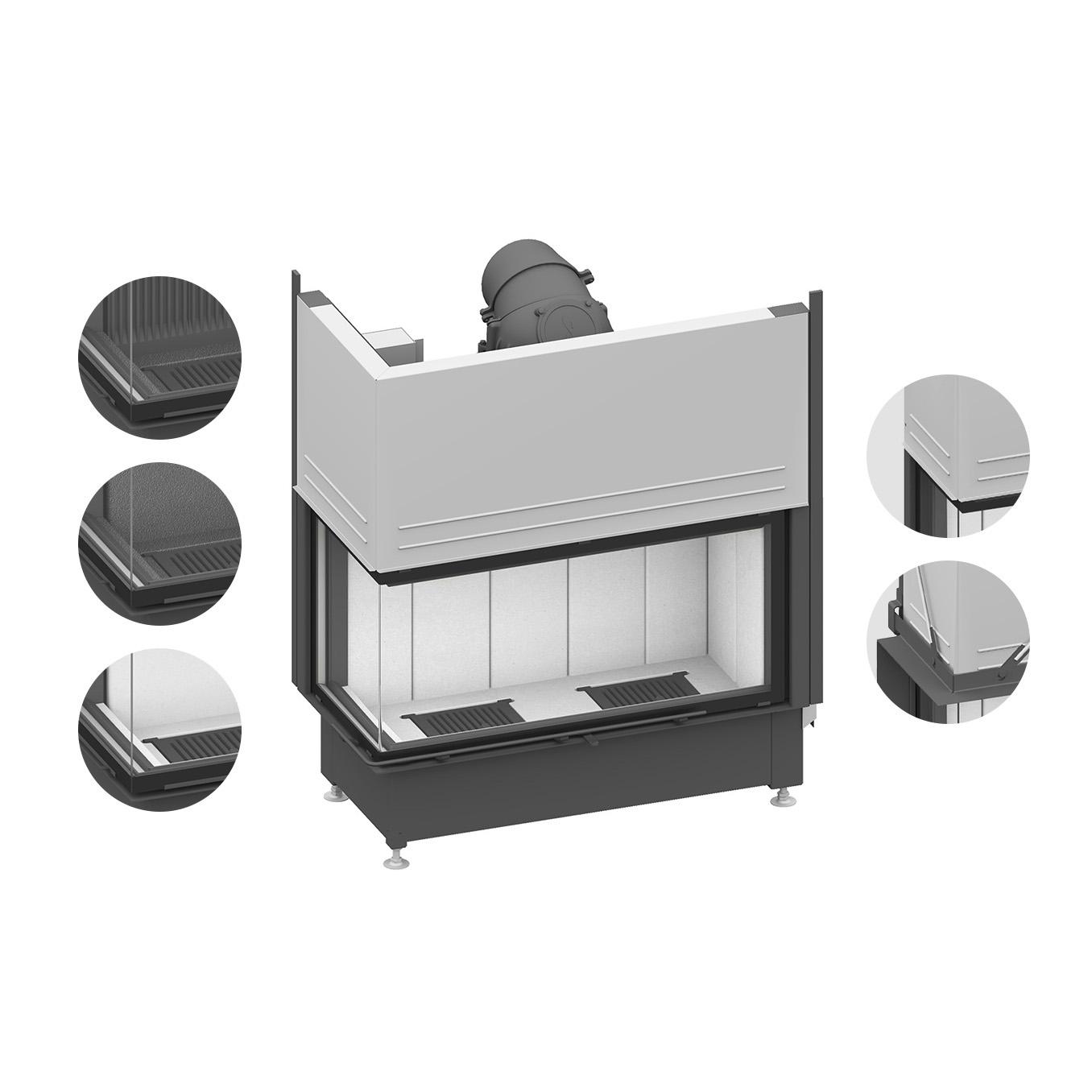 Eck-Kamineinsatz Schmid Ekko L 100(45) h mit 9 kW