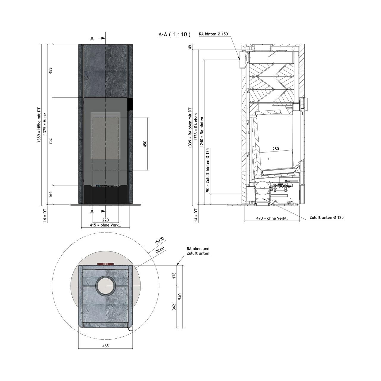Speicherofen Tonwerk T-LINE 2,4 kW - Ausführung: Speckstein natur
