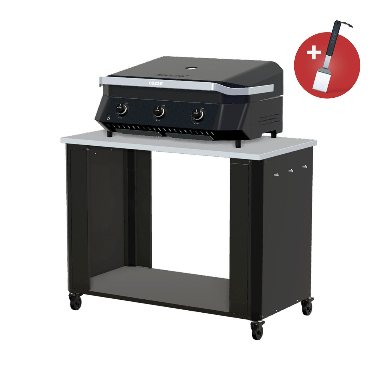 Cozze Plancha G-800 Bundle inkl. offenes Modul 115 cm mit Edelstahlplatte & Gratis Grillspatel