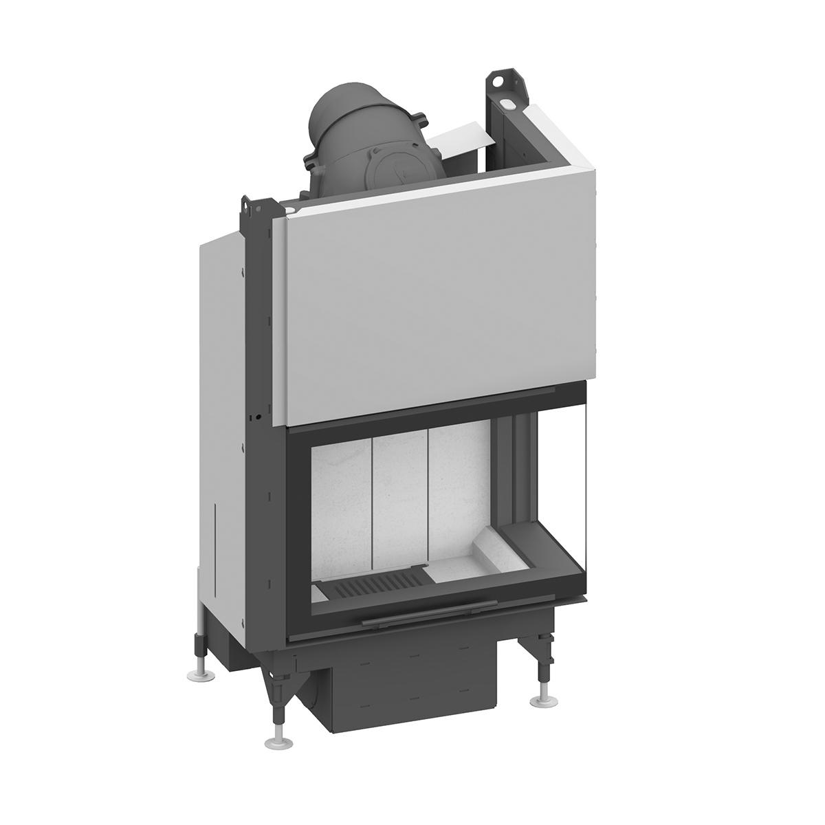 Eck-Kamineinsatz Schmid Ekko R 67(34) h evo mit 7,5 kW - Türhöhe: 51 cm - Brennraumauskleidung: Schamotte Weiß - modulares Blendrahmensystem: nein