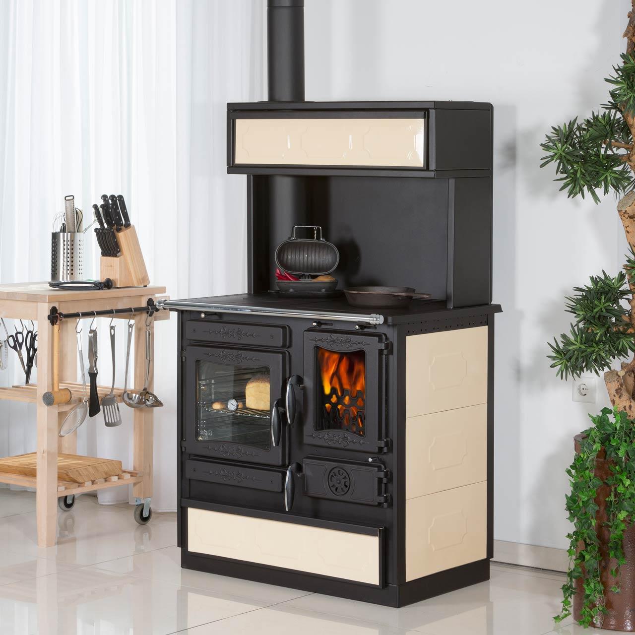 Holzherd Globe Fire Alhena Links 6,6 kW - Ausführung: Creme