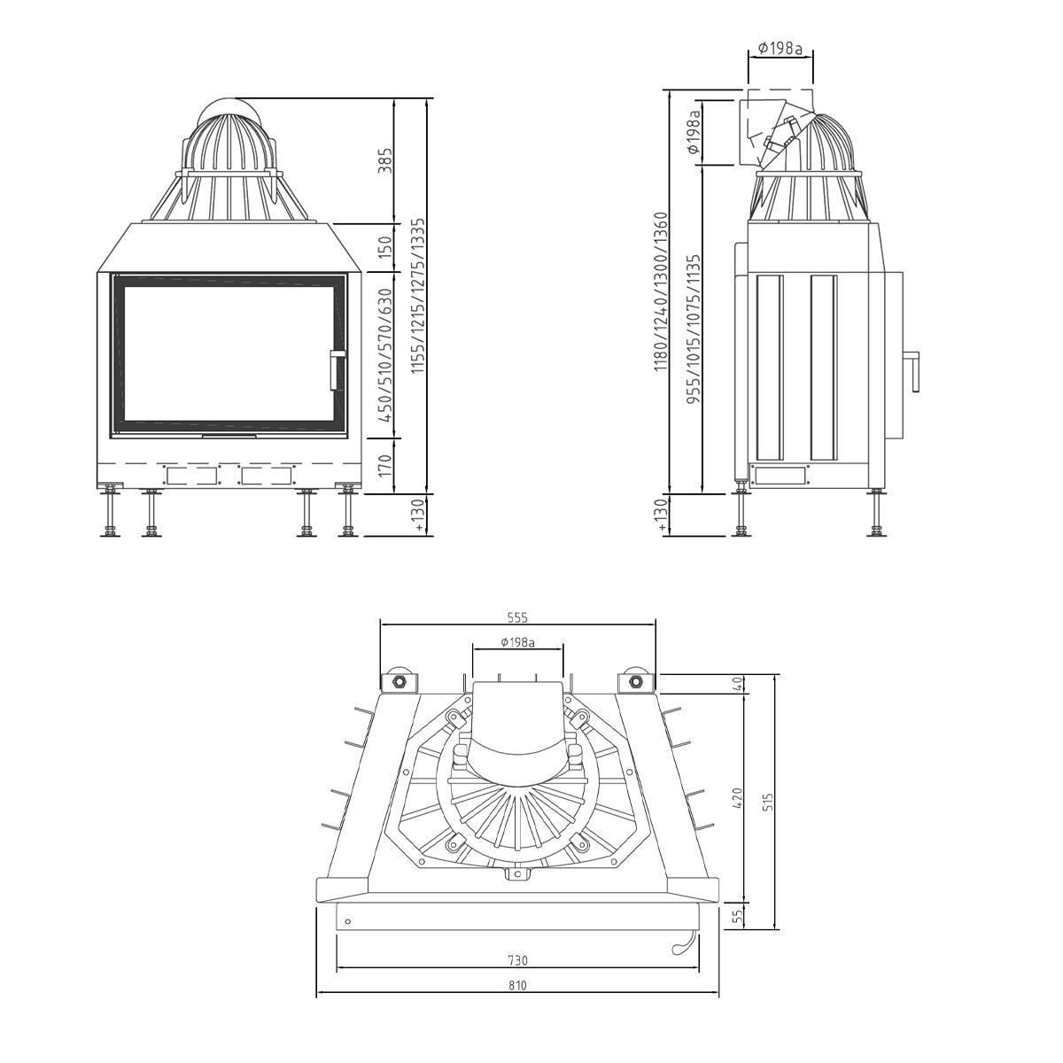 Kamineinsatz Schmid Lina 73 s mit 9 kW - Türhöhe: 51 cm - Türanschlag: links - Brennraumauskleidung: Schamotte Weiß